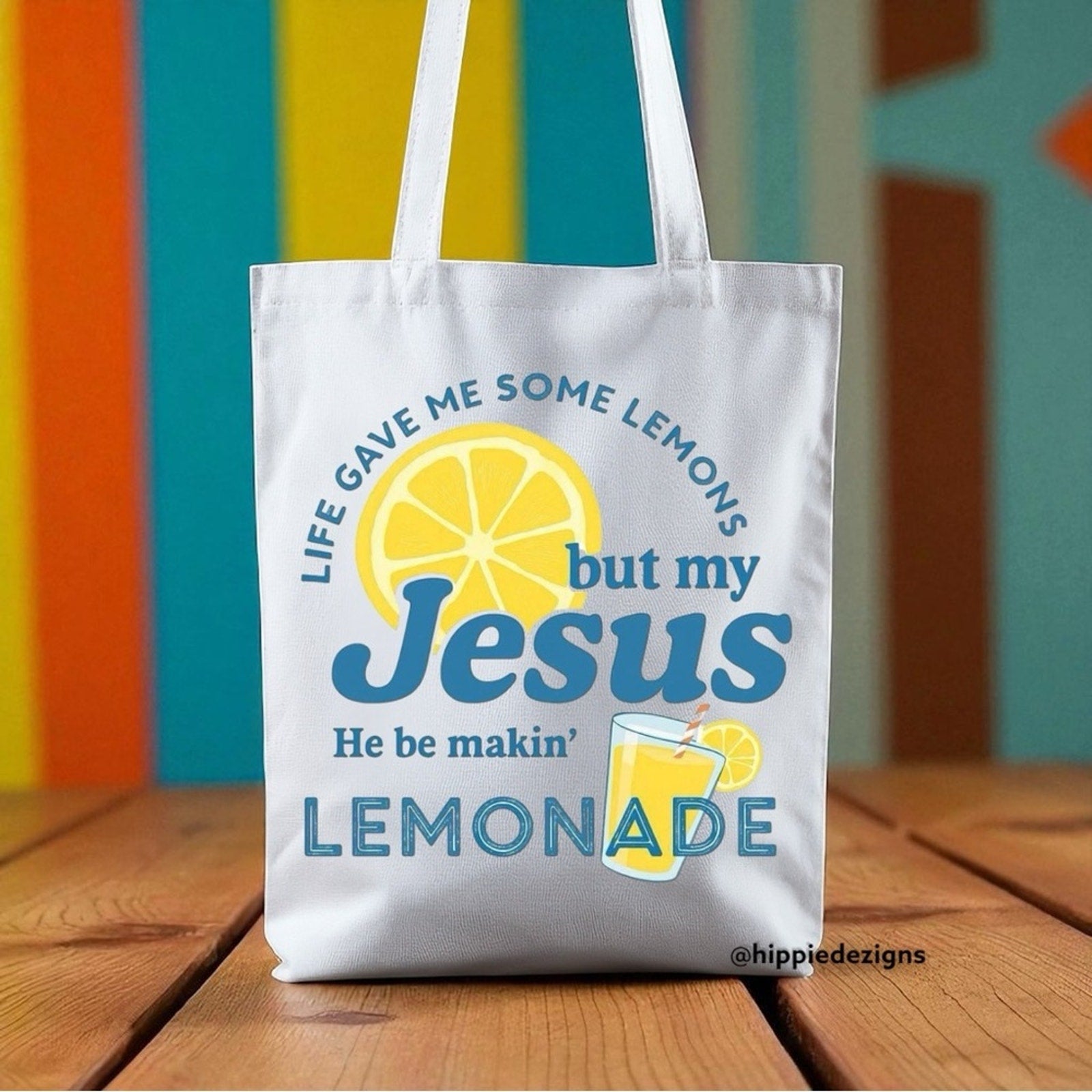White Tote Bag with Christian Lemonade Design