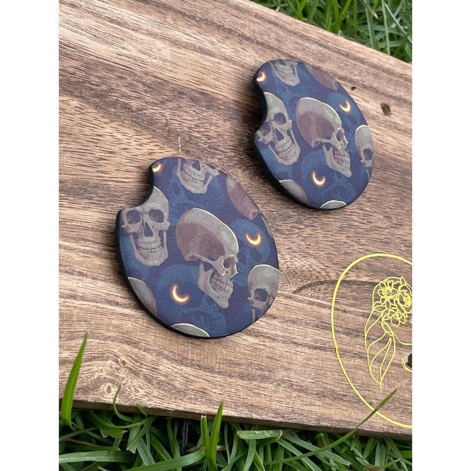 Moon Skulls Neoprene Car Coaster 2 Pack