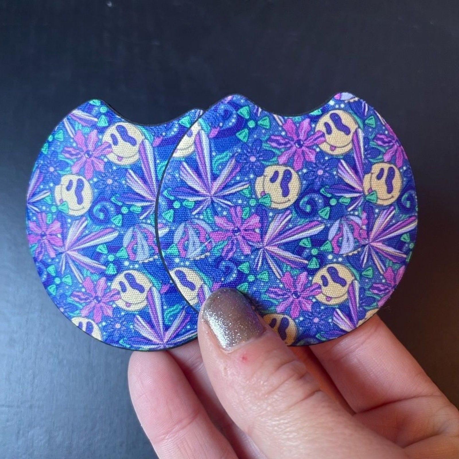 Trippy Smiley Face Car Accessories | Trippy Car Coaster Set |