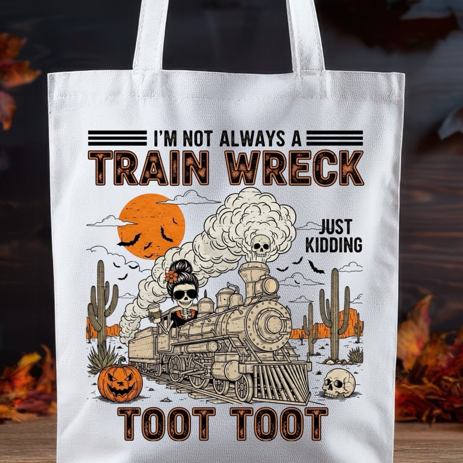 Train Wreck White Graphic Tote Bag