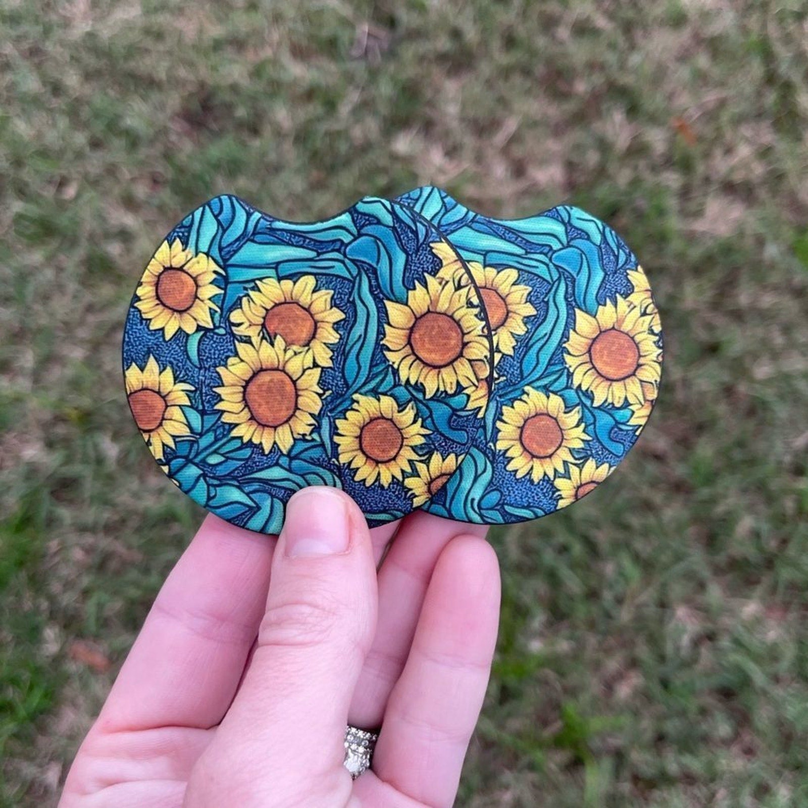 Sunflower Fields Car Coaster Set | Car Accessories