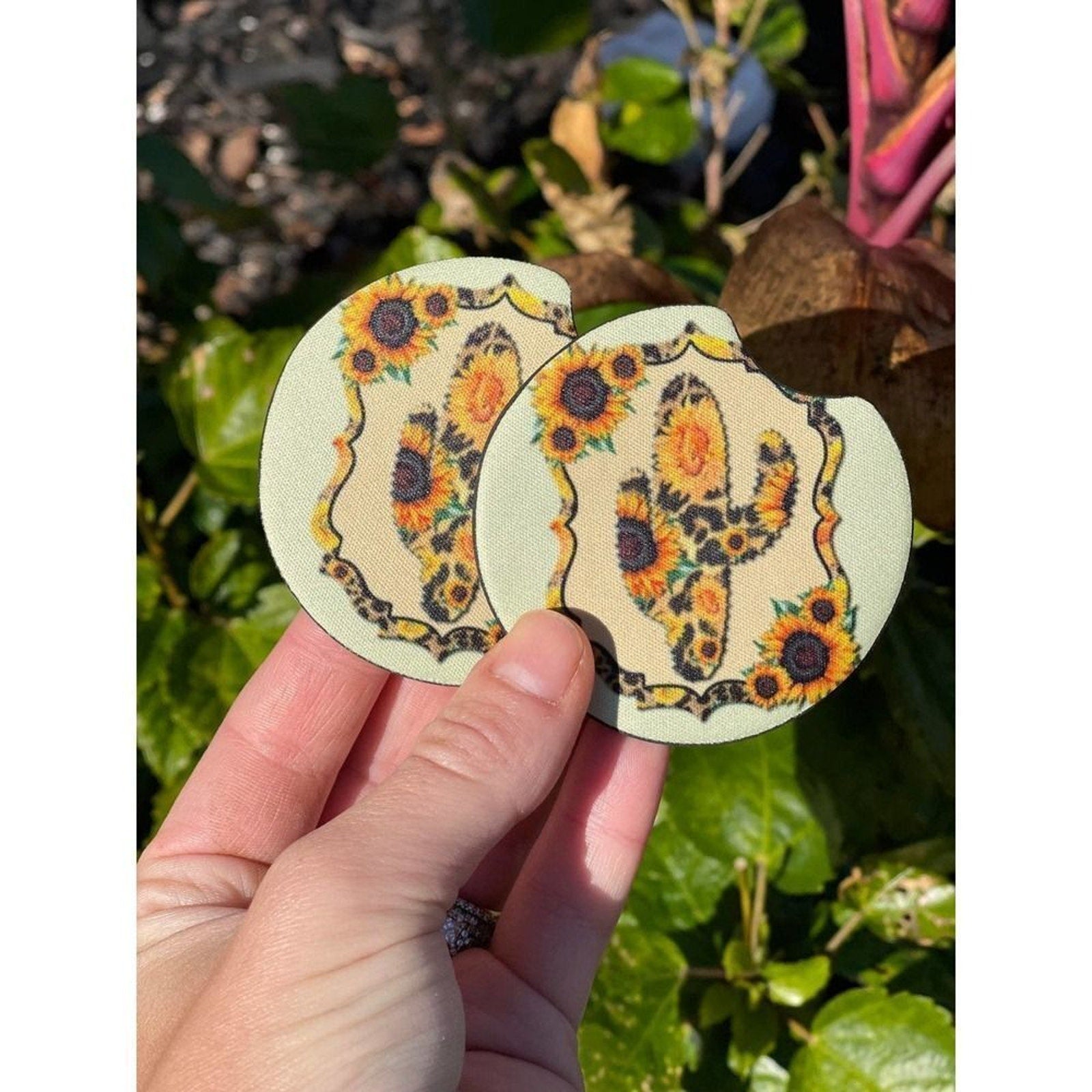 Cactus Sunflower Car Coaster Set | Car Accessories