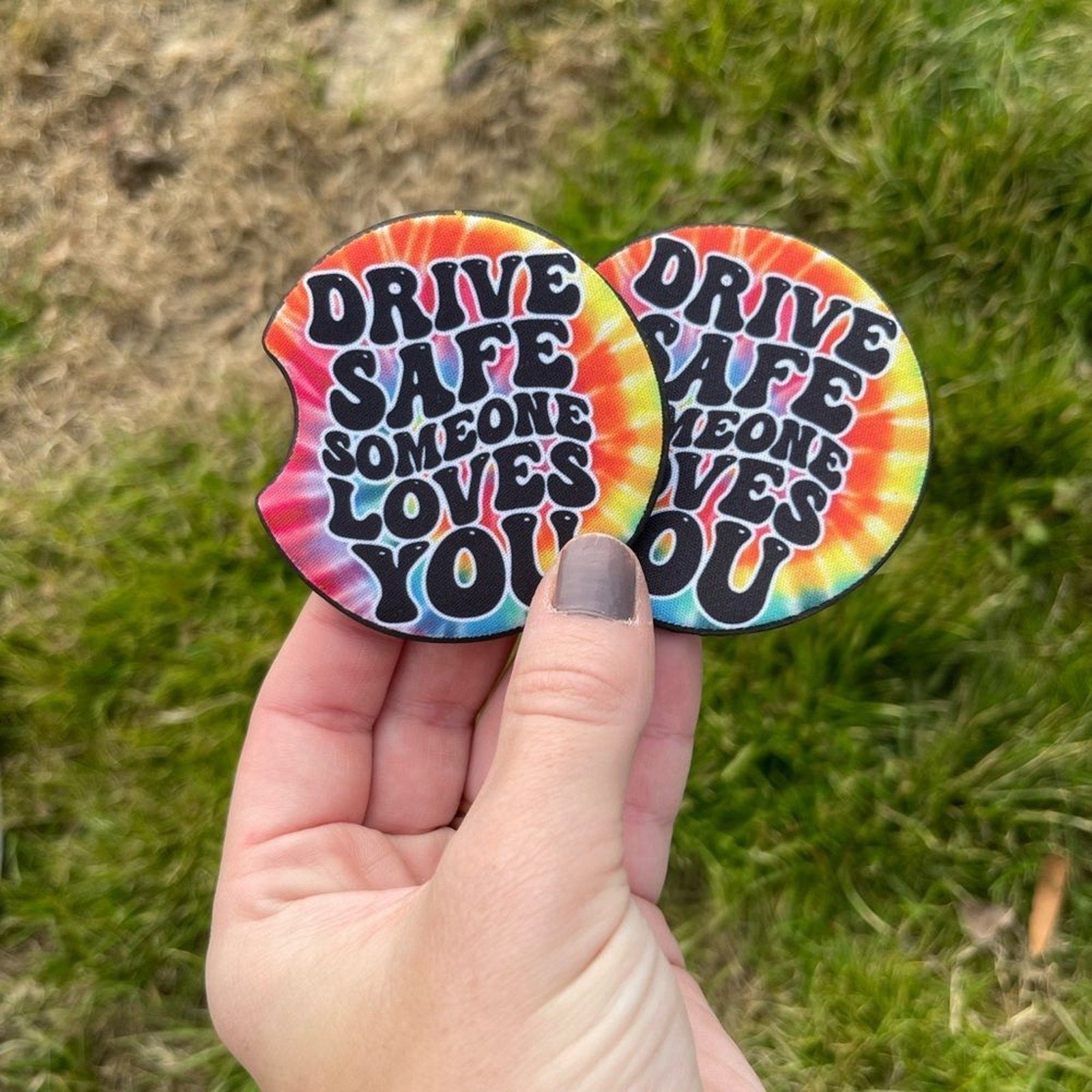 Tie Dye Drive Safe Car Coaster & Keychain Set | Car Accessories | Car Decor