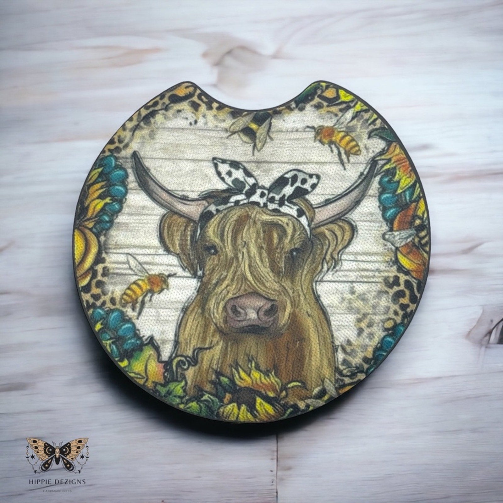 Western Highland Cow Car Coaster 2 Pack