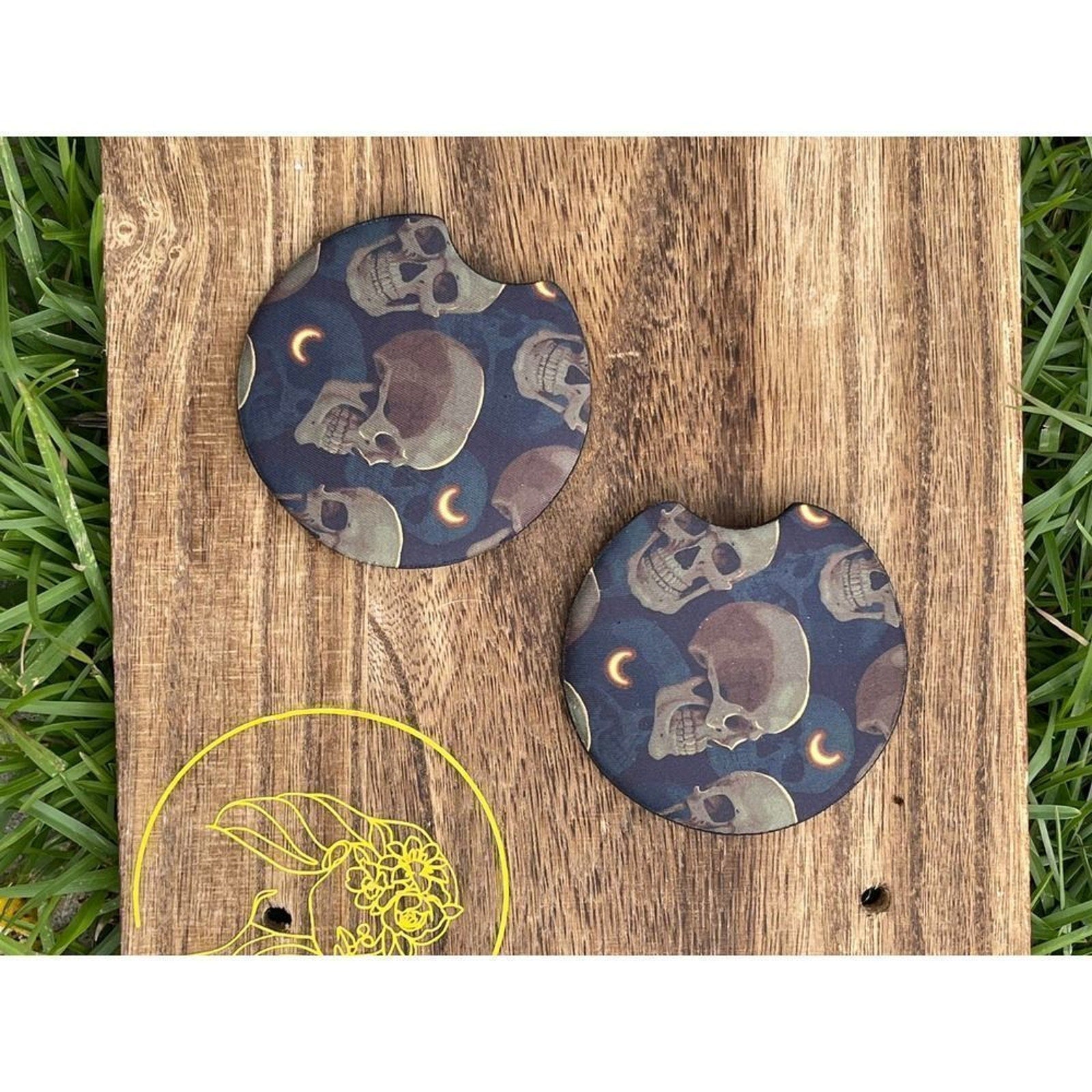 Moon Skulls Neoprene Car Coaster 2 Pack