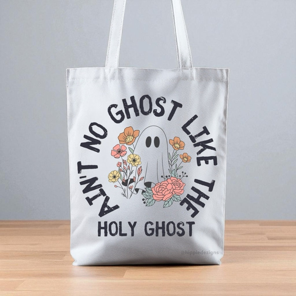 Christian White Tote Bag with Holy Ghost and Floral Design
