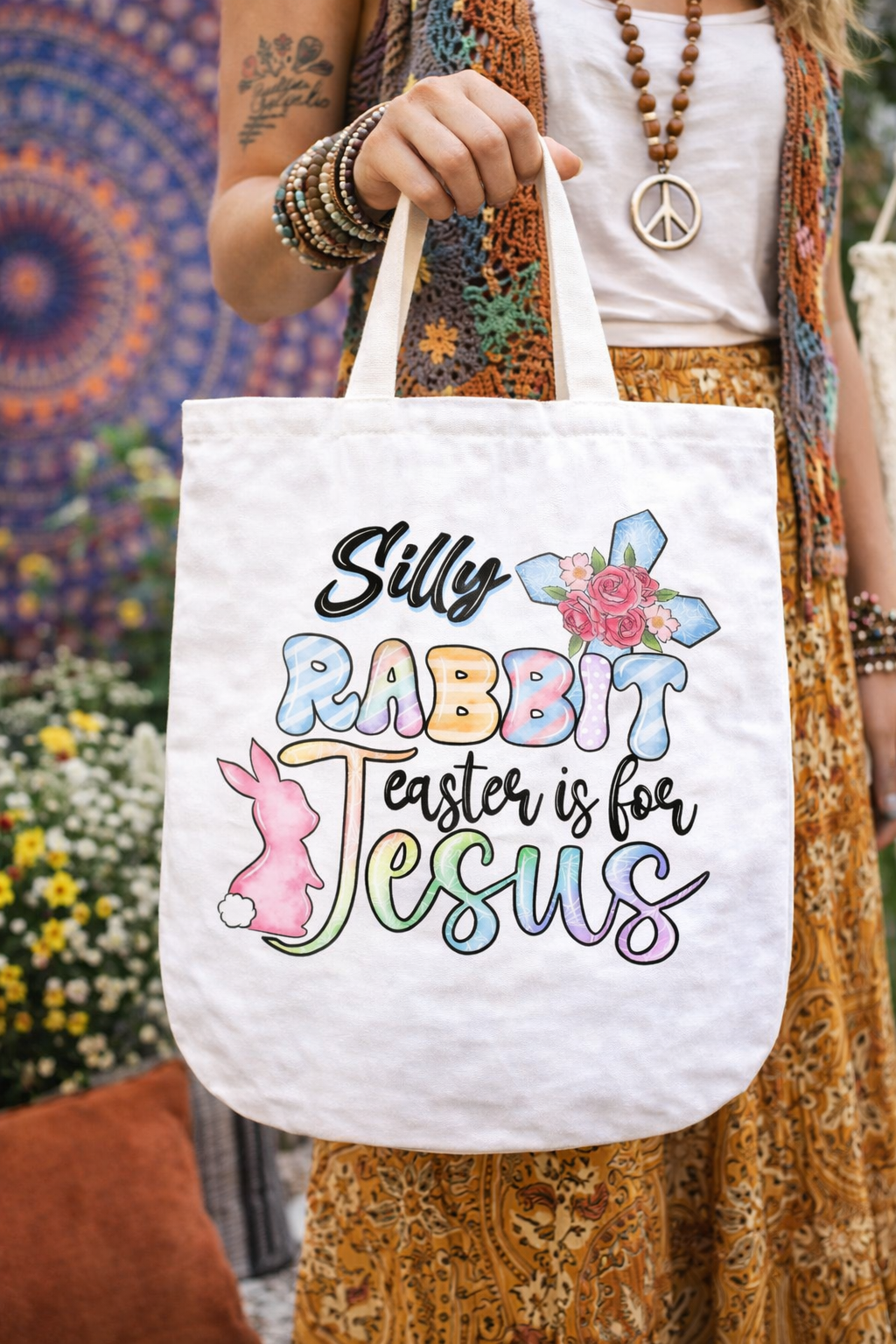 Silly Rabbit Easter is for Jesus Tote Bag | Christian Easter Tote | Faith Based Bunny Bag | Religious Spring Canvas Tote