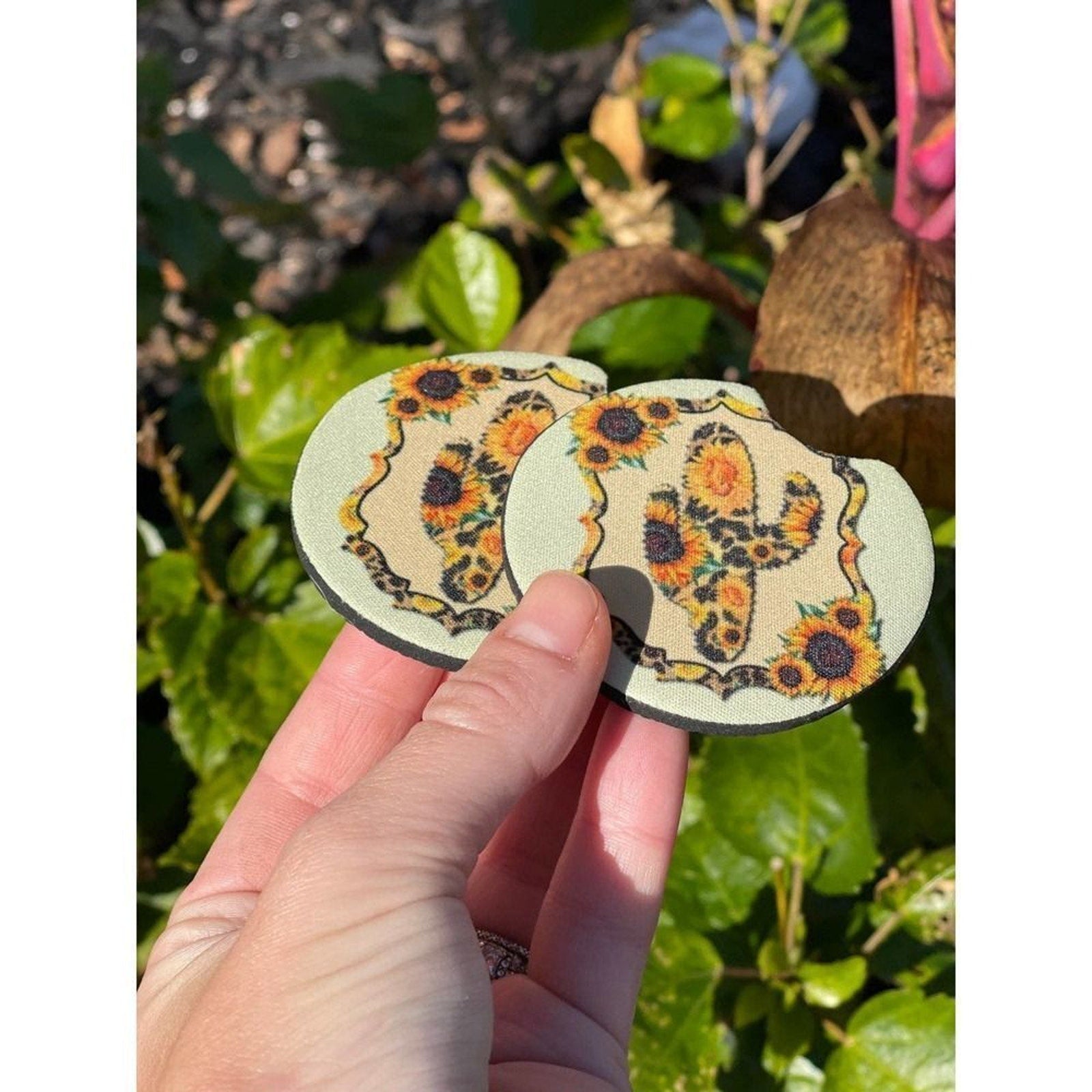 Cactus Sunflower Car Coaster Set | Car Accessories