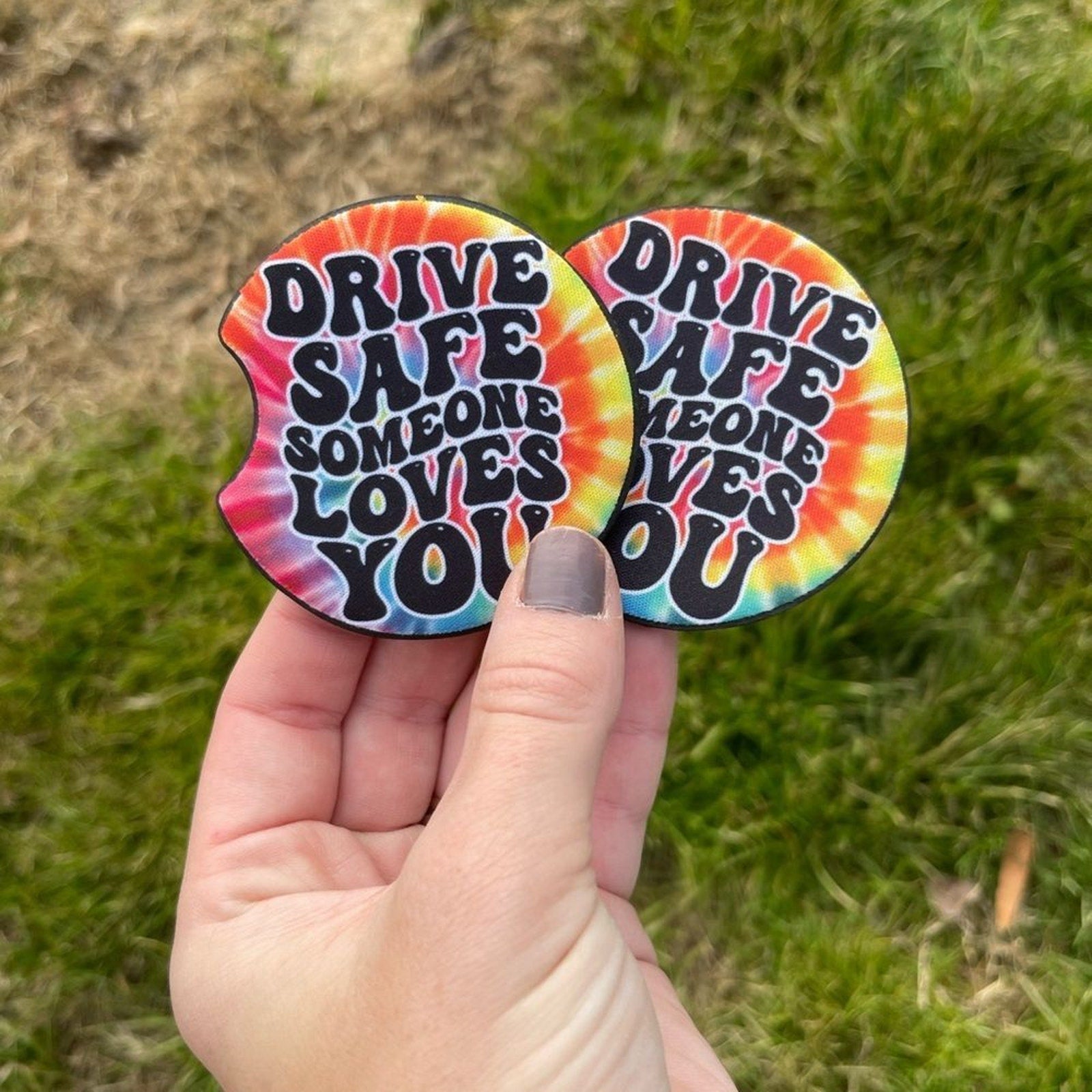 Tie Dye Drive Safe Car Coaster & Keychain Set | Car Accessories | Car Decor