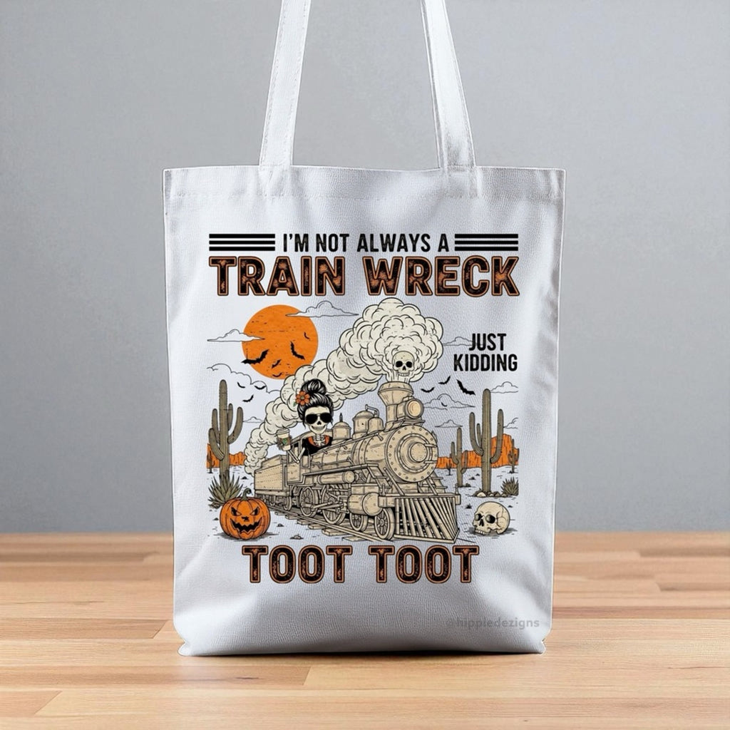 Train Wreck White Graphic Tote Bag