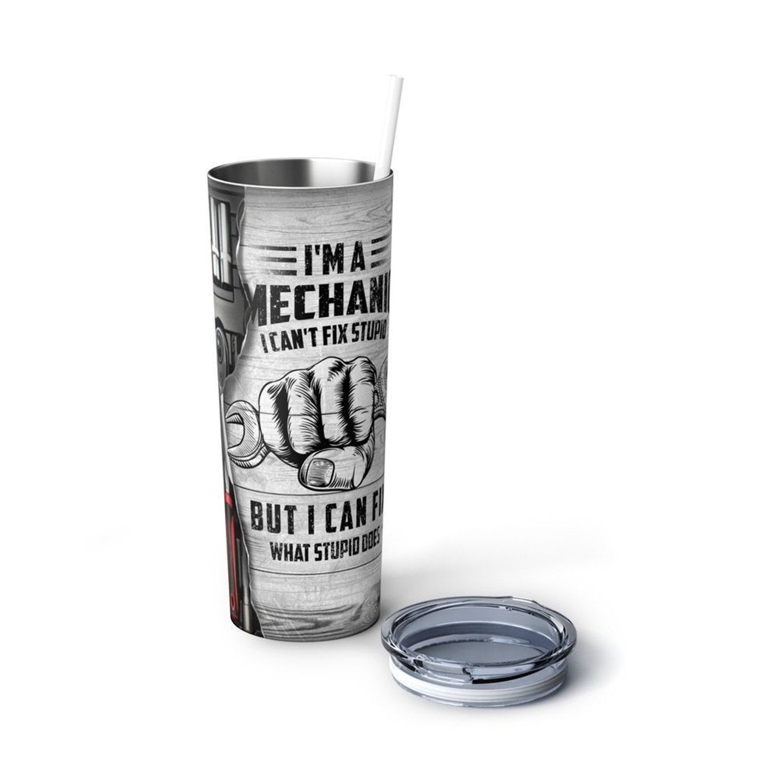 Mechanic 20oz Steel Tumbler With Lid & Straw
