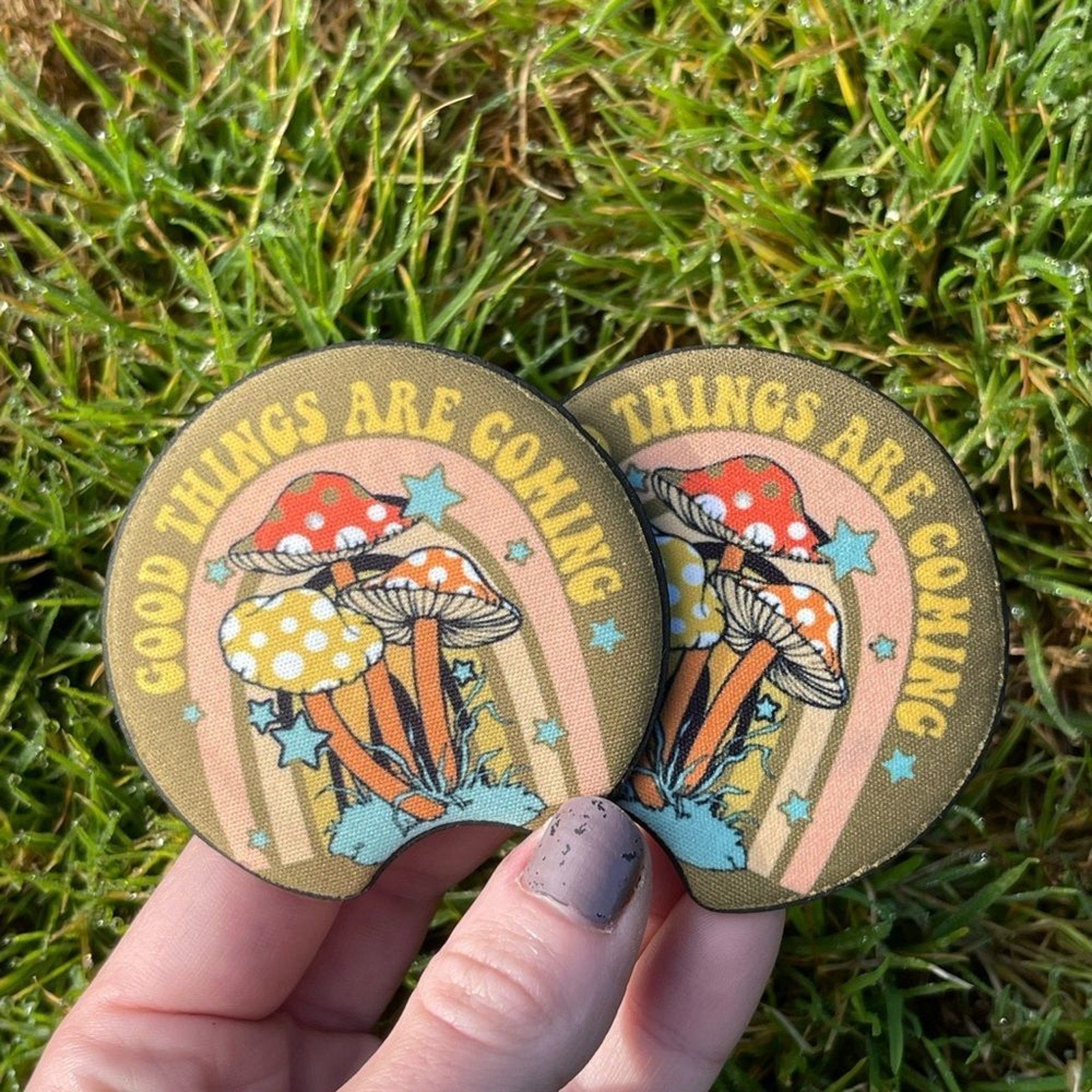 Good Things Are Coming Mushroom Car Coaster Set | Car Accessories