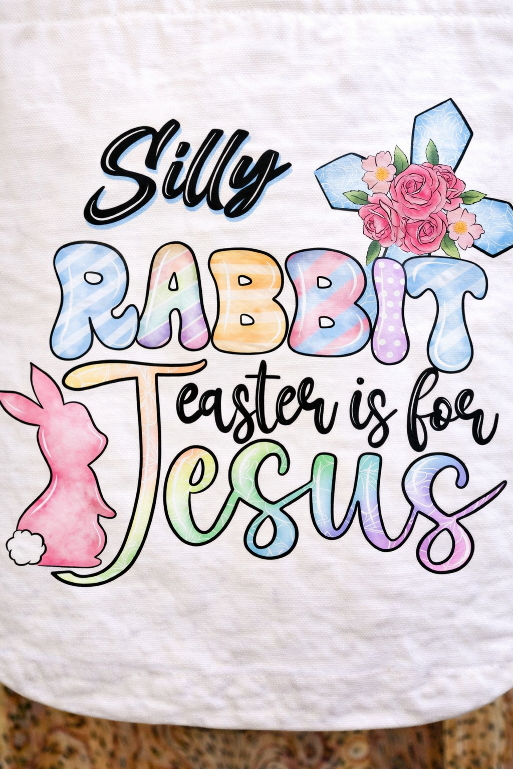 Silly Rabbit Easter is for Jesus Tote Bag | Christian Easter Tote | Faith Based Bunny Bag | Religious Spring Canvas Tote