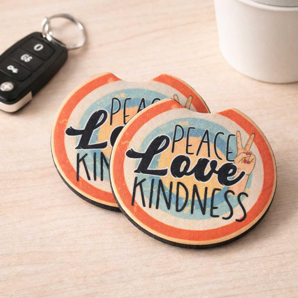 Peace Love & Kindness Car Coaster Set | Car Accessories