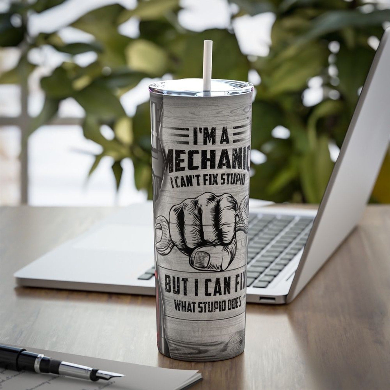 Mechanic 20oz Steel Tumbler With Lid & Straw