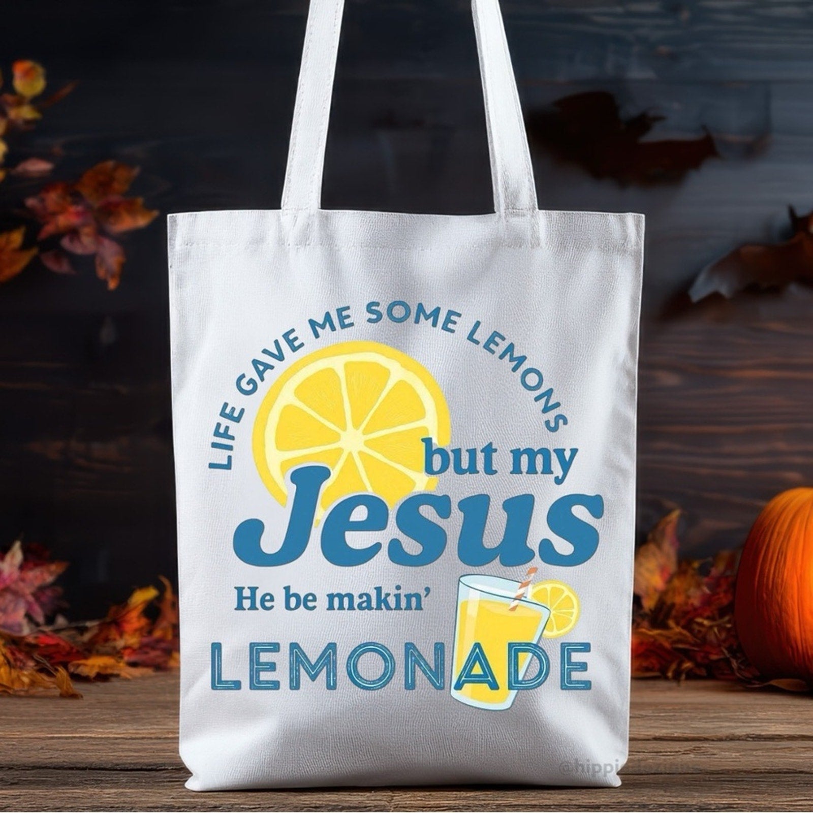 White Tote Bag with Christian Lemonade Design