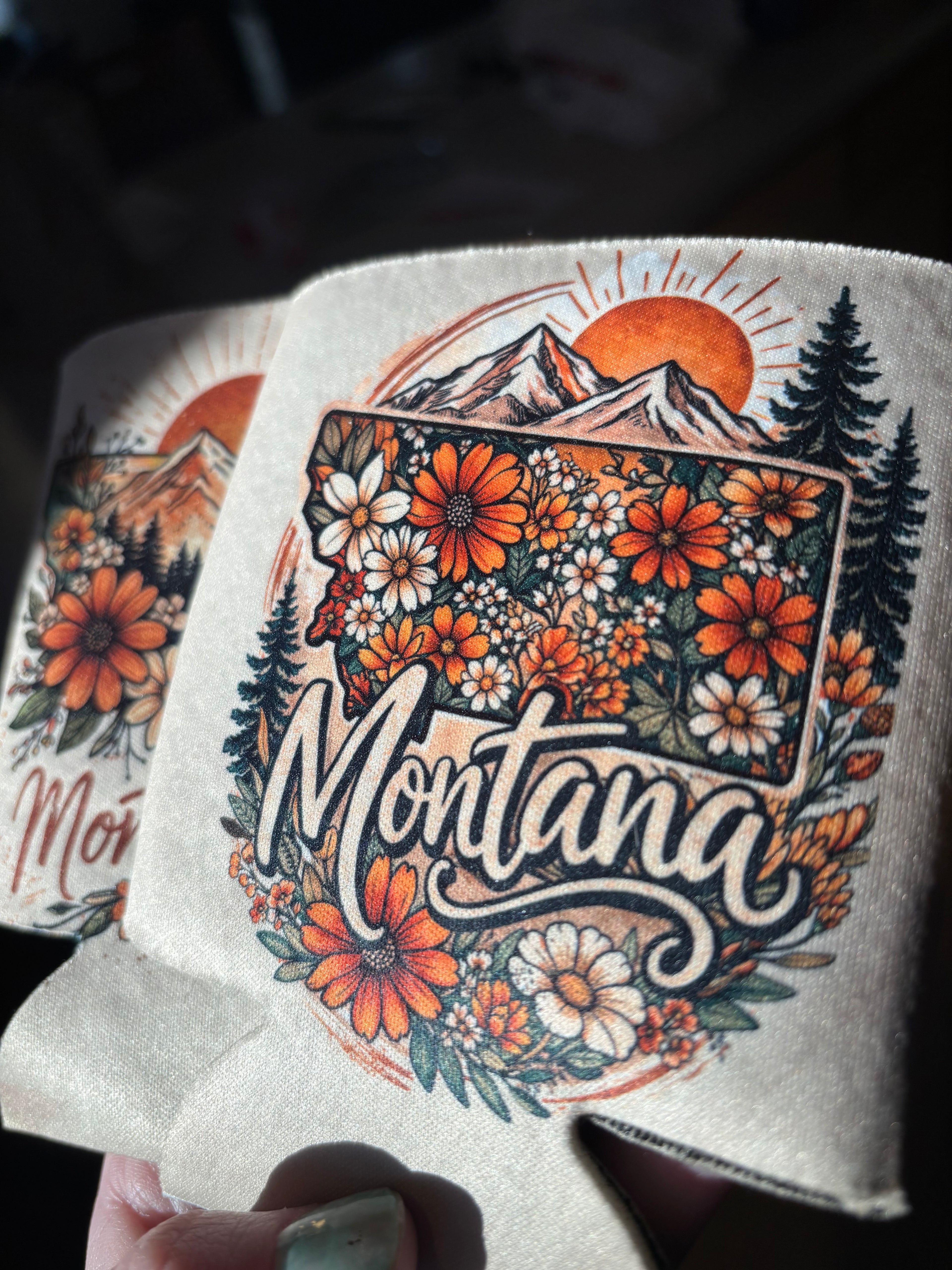 Montana Wildflower Mountain Can Koozie – Handmade Boho Montana Drink Sleeve | Insulated Neoprene Beer & Soda Holder | Montana Gift