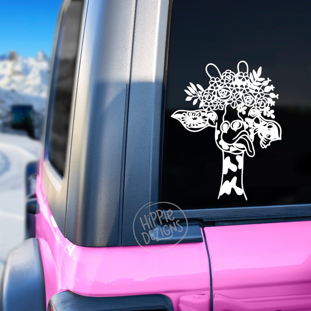 Boho Giraffe Floral Vinyl Decal | Cute Animal Car Decal | Hippie Style Sticker | Laptop, Tumbler & Window Decal | Multiple Sizes & Colors