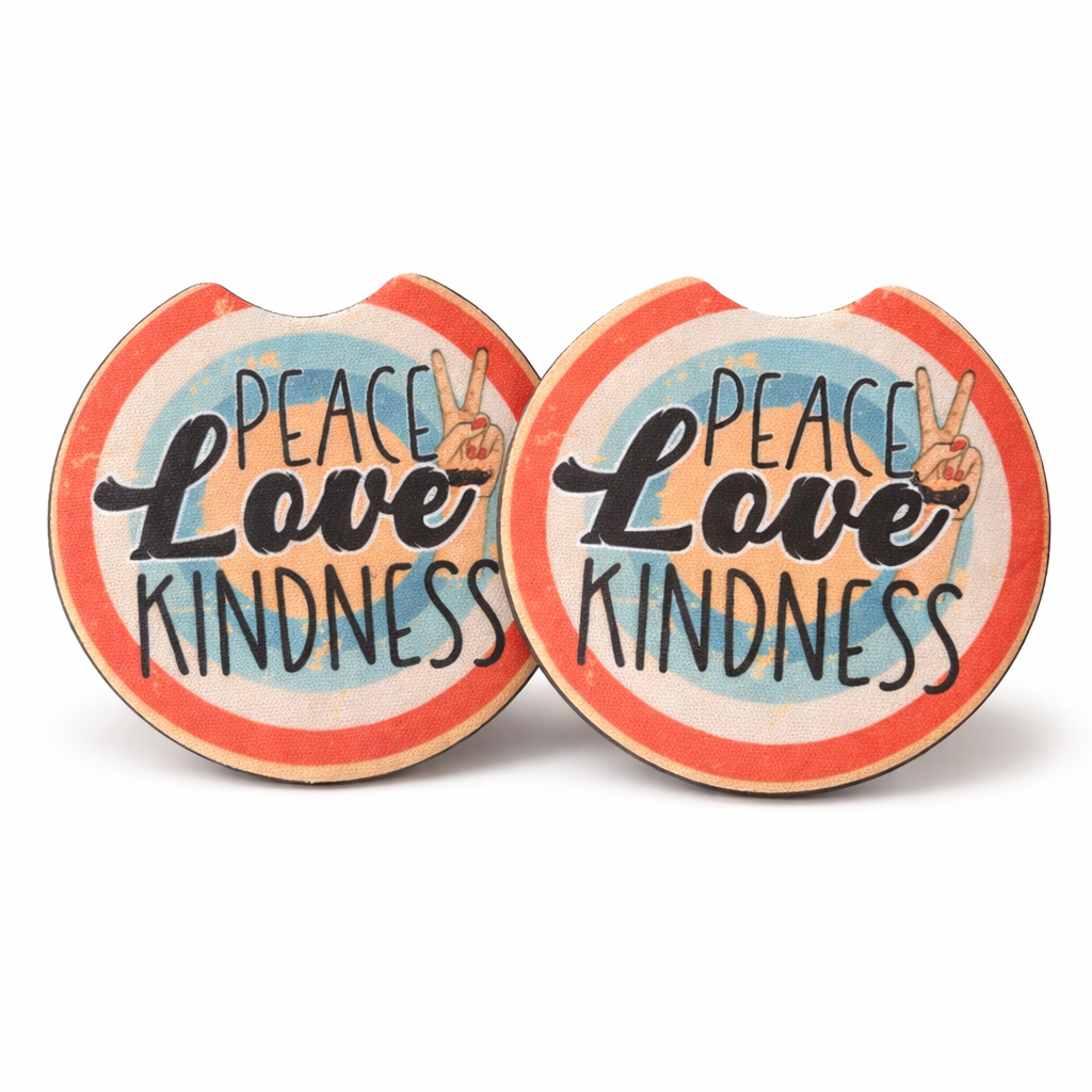 Peace Love & Kindness Car Coaster Set | Car Accessories
