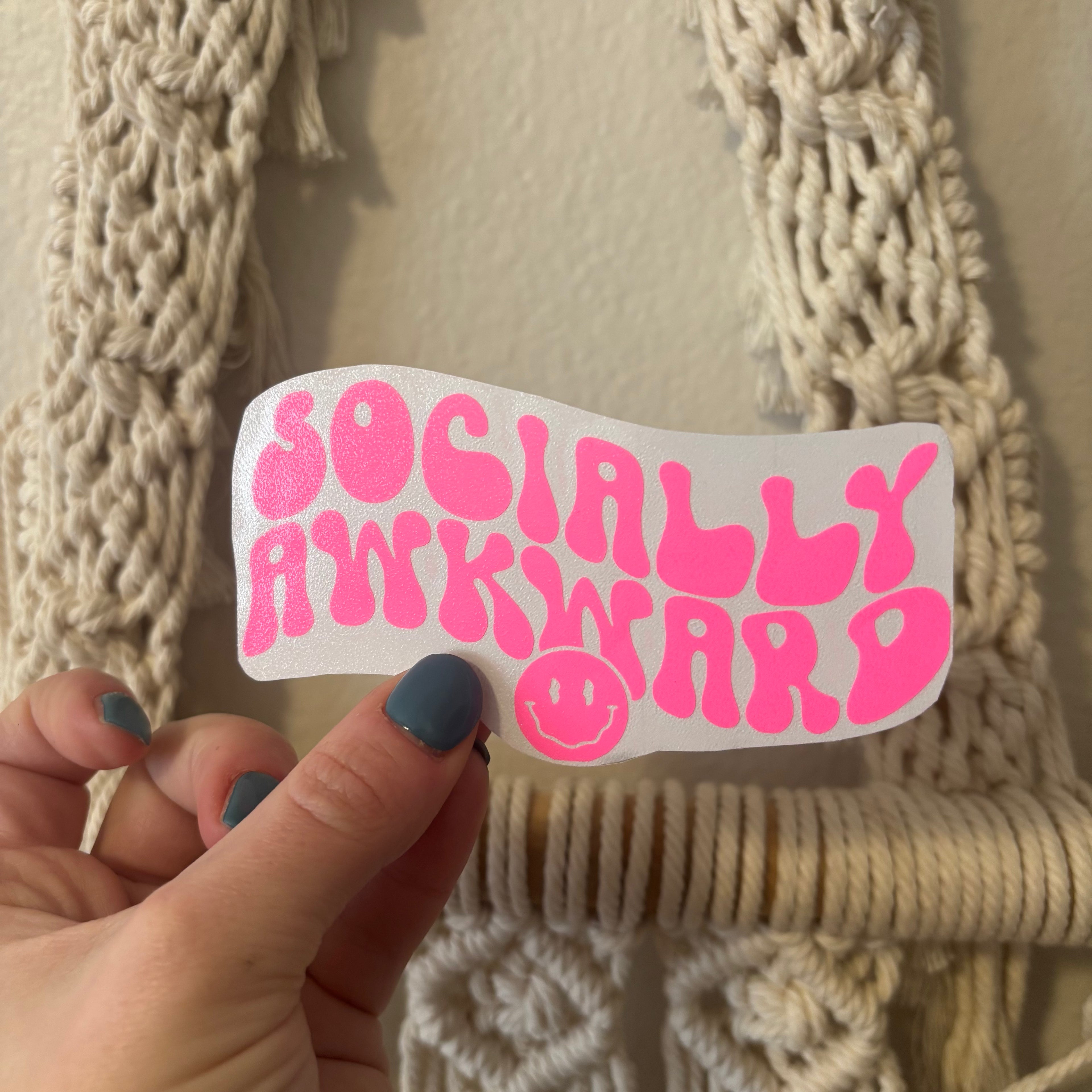 Socially Awkward Decal | Funny Car Decal | Introvert Humor Sticker | Aesthetic Retro Vinyl Decal | Laptop, Tumbler, Car Window Sticker