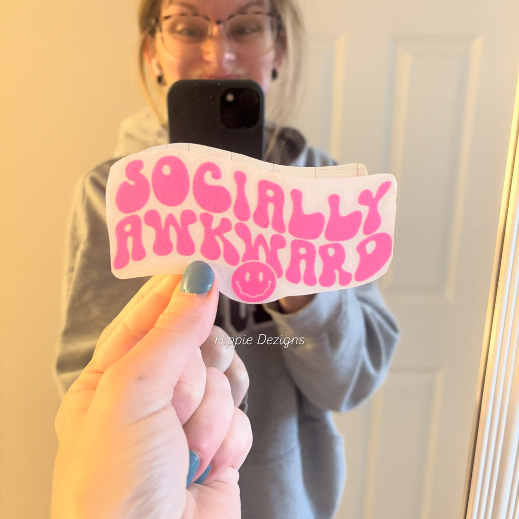 Socially Awkward Decal | Funny Car Decal | Introvert Humor Sticker | Aesthetic Retro Vinyl Decal | Laptop, Tumbler, Car Window Sticker