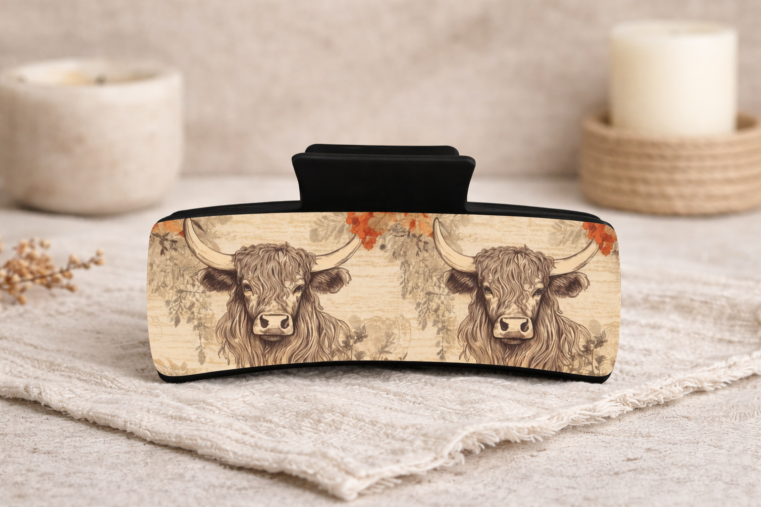 Rustic Highland Cow Hair Claw Clip