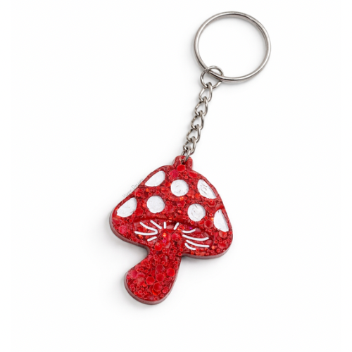 Red Sequin Resin Mushroom 🍄 Keychain