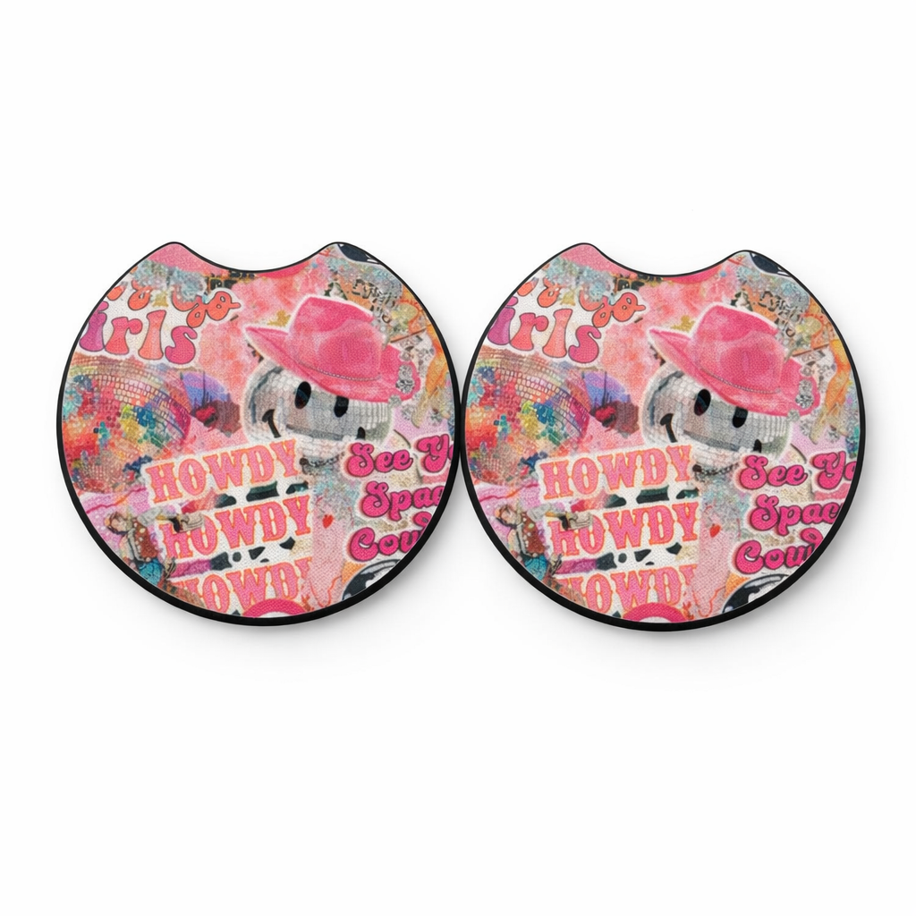 Cowgirl Howdy Car Coasters – Cute Western Neoprene Cup Holder Coasters | Absorbent Car Accessories (Set of 2)