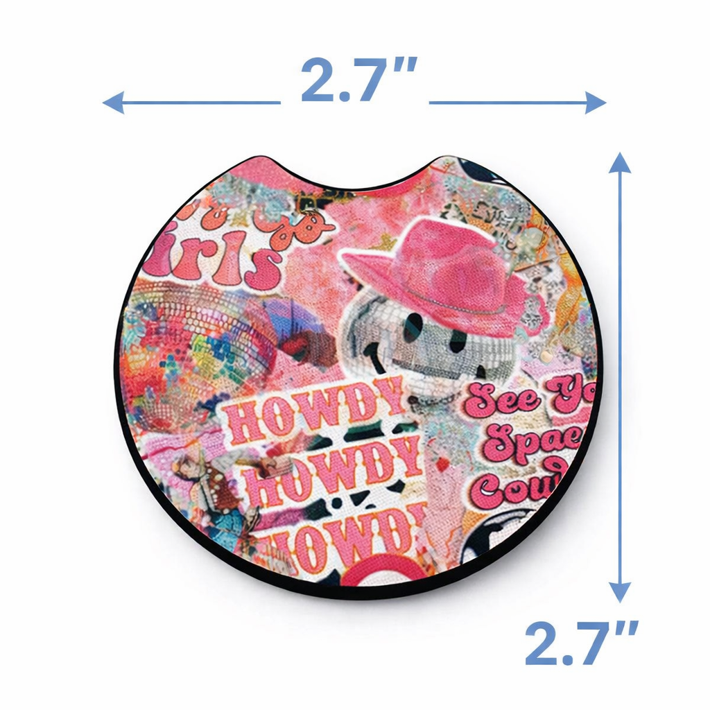 Cowgirl Howdy Car Coasters – Cute Western Neoprene Cup Holder Coasters | Absorbent Car Accessories (Set of 2)