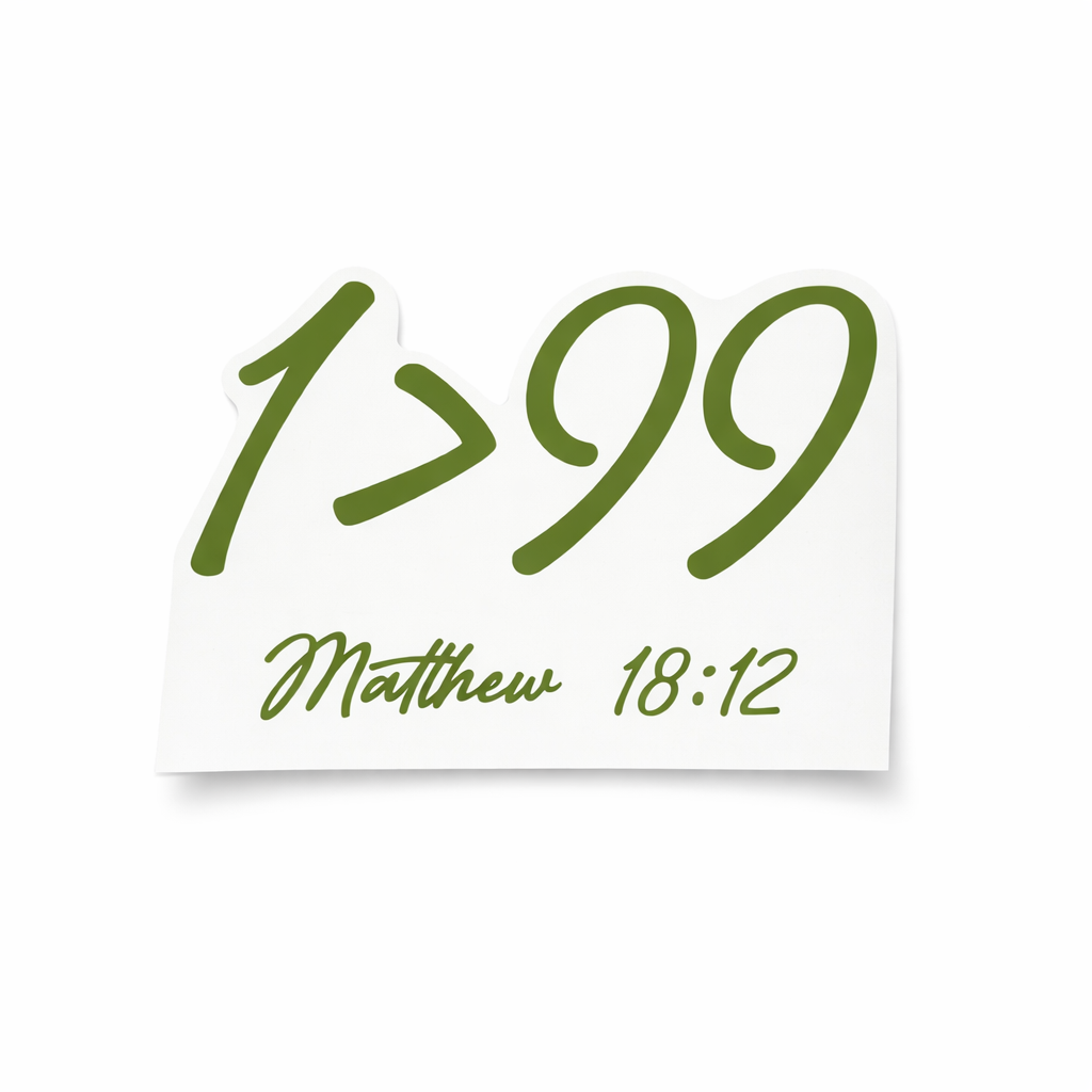 1 > 99 Christian Vinyl Decal – Matthew 18:12 Bible Verse Car Window Sticker | Faith-Based Vinyl Decal | Christian Gift