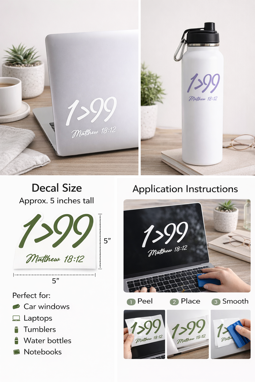 1 > 99 Christian Vinyl Decal – Matthew 18:12 Bible Verse Car Window Sticker | Faith-Based Vinyl Decal | Christian Gift