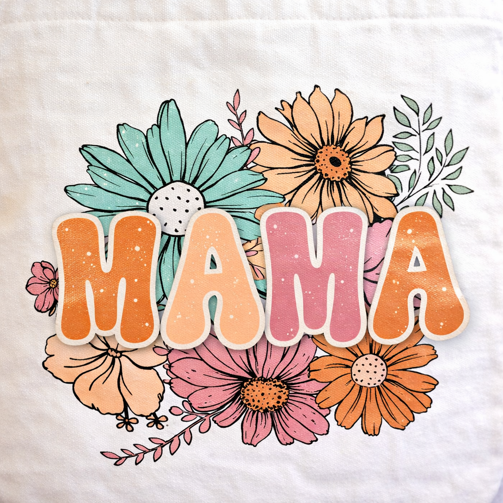 Boho MAMA Floral Tote Bag | Retro Mom Gift | Cute Everyday Canvas Bag | Hippie Style Market Tote