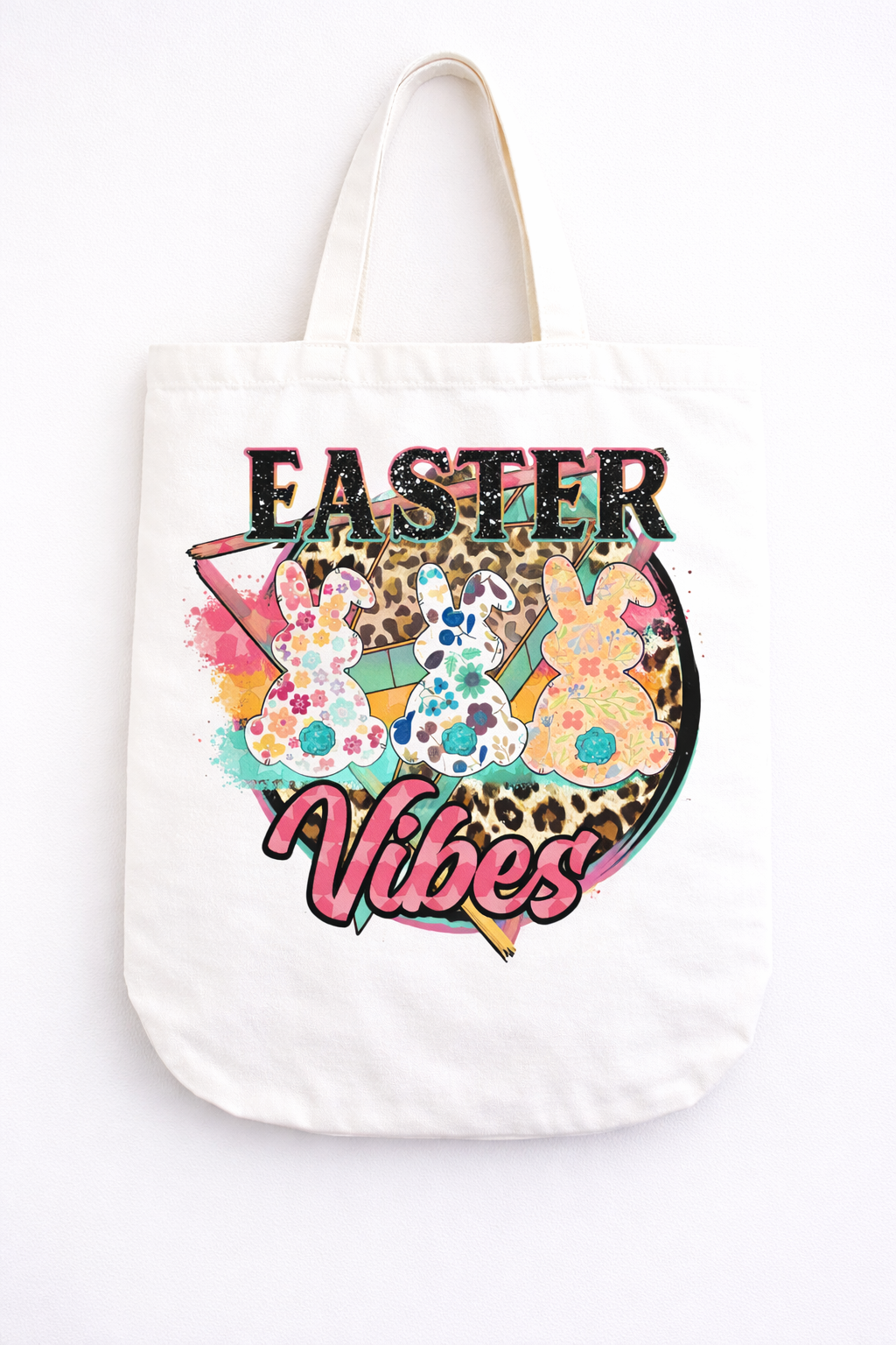 Easter Vibes Tote Bag | Cute Bunny Floral Tote | Spring Market Bag | Boho Easter Gift | Canvas Tote
