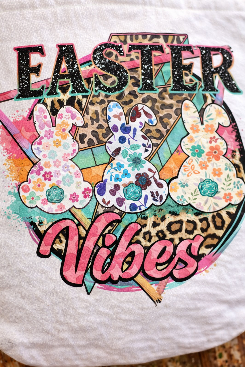 Easter Vibes Tote Bag | Cute Bunny Floral Tote | Spring Market Bag | Boho Easter Gift | Canvas Tote