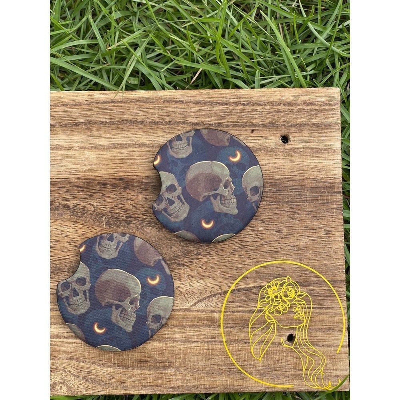 Moon Skulls Neoprene Car Coaster 2 Pack