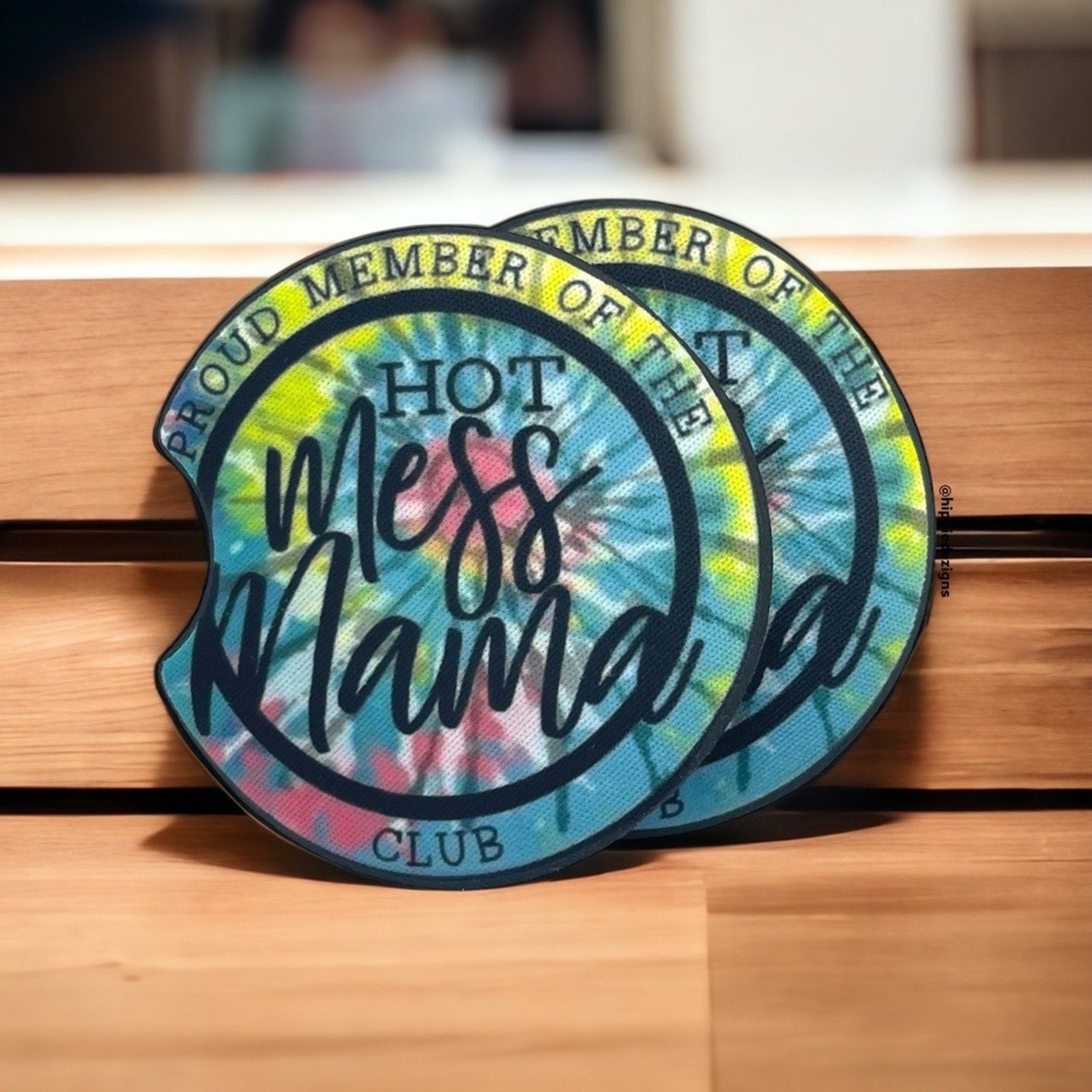 Tie Dye Hot Mess Mama Car Coaster 2 Pack
