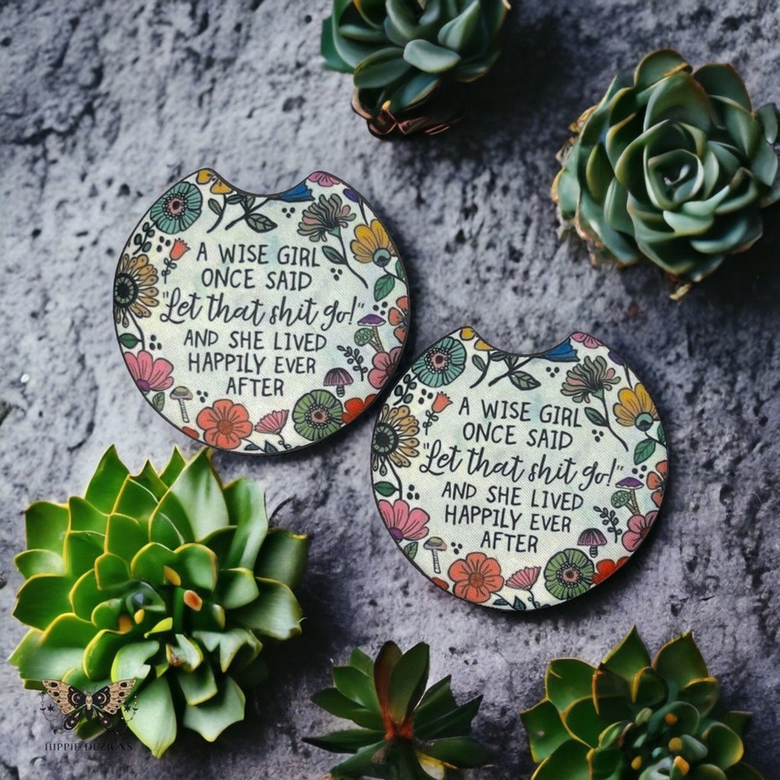 A Wise Girl Floral Car Coaster Set | Car Accessories