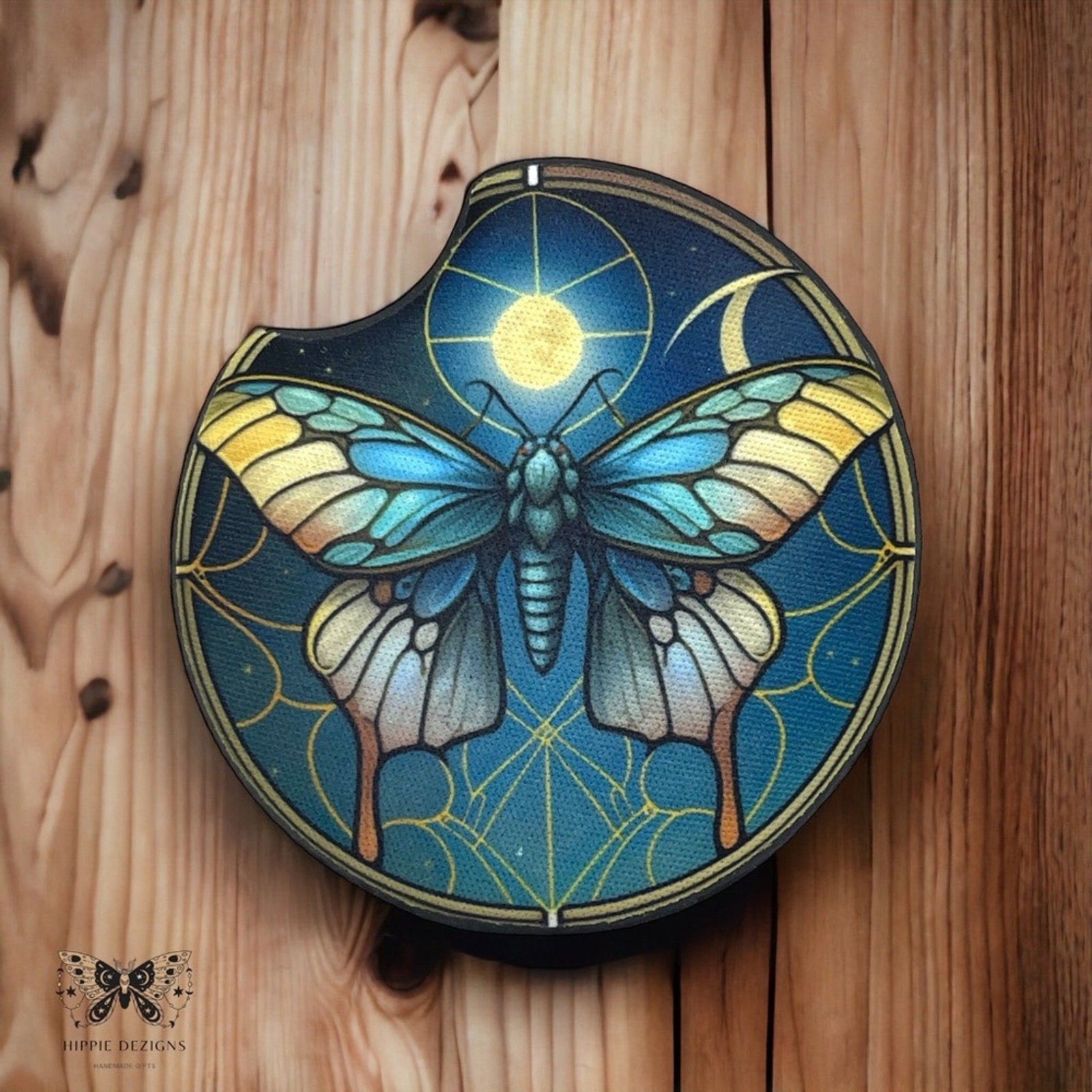 Stained Glass Moth Car Coaster Set | Car Accessories