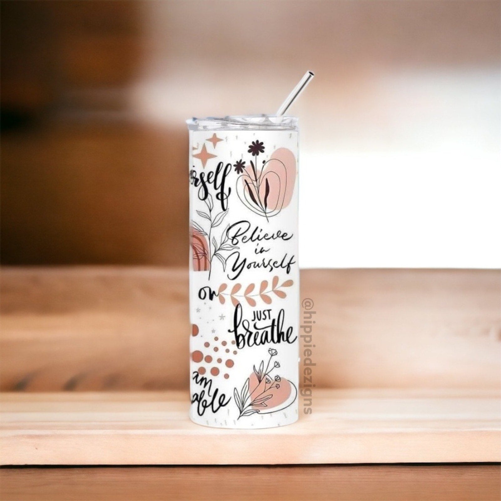 Boho Positive Affirmations 20oz Steel Tumbler With Lid & Straw