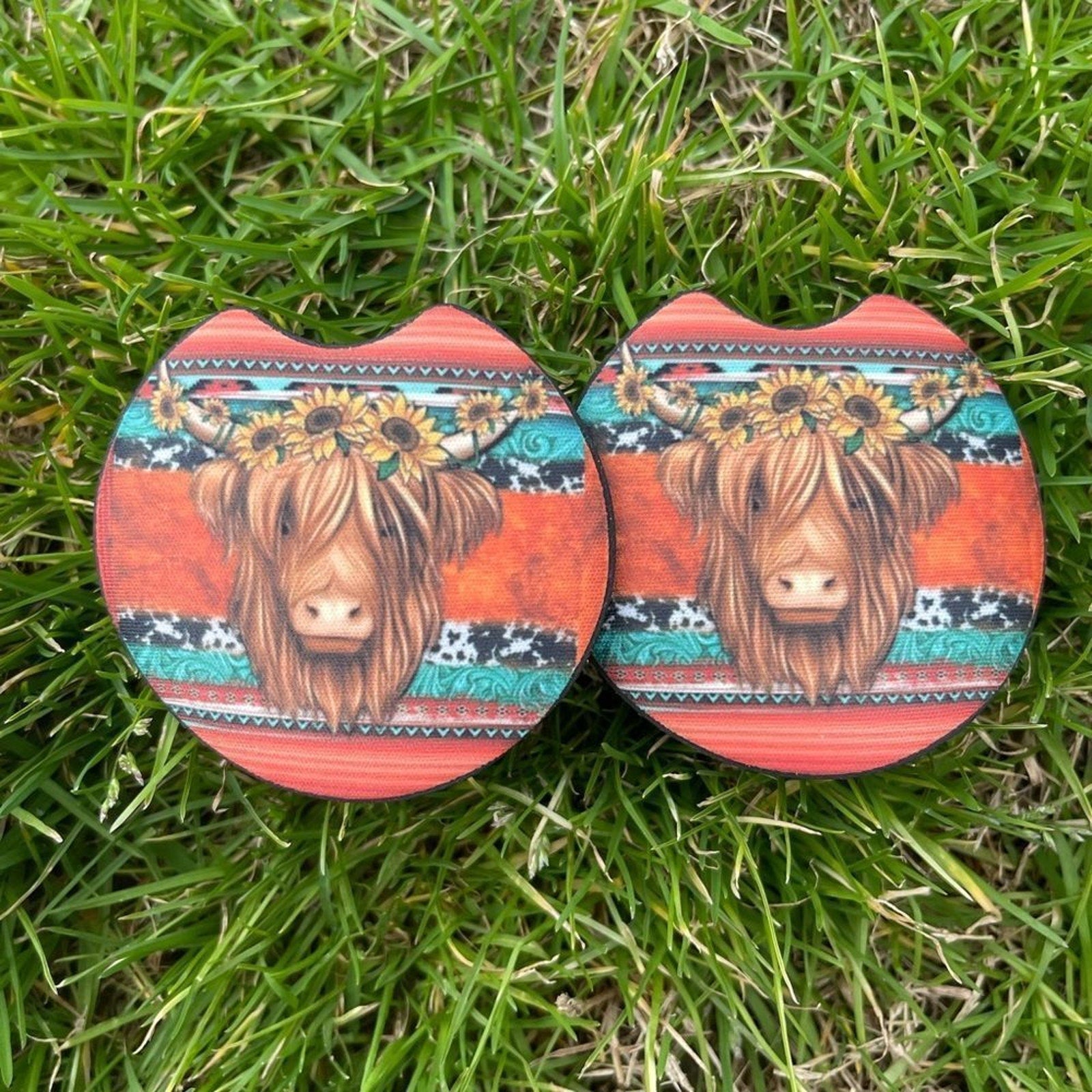 Highland Cow Car Coaster | Car Accessories | Cow Decor | Coaster Set