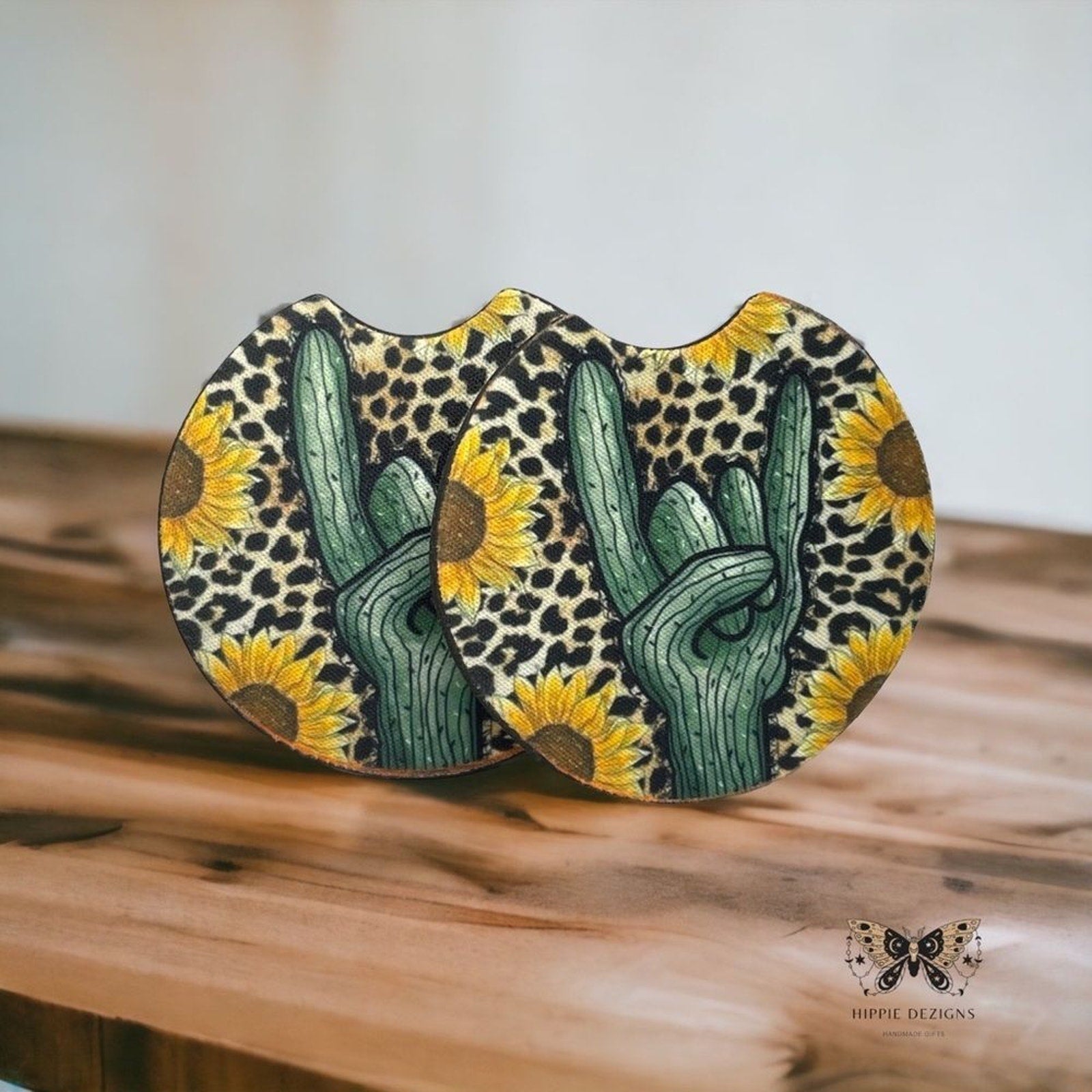 Cactus Sunflower Car Coaster Set | Car Accessories