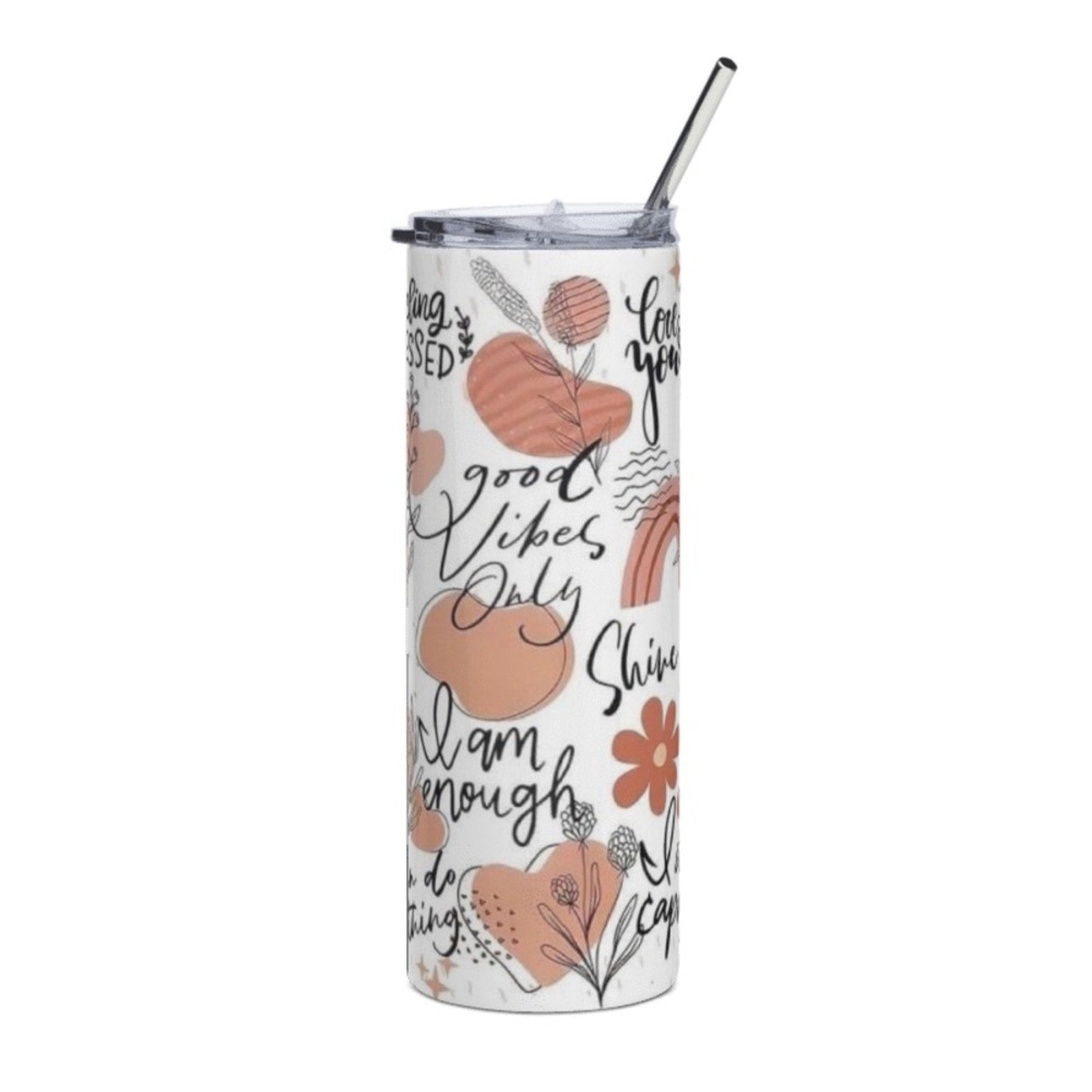 Boho Positive Affirmations 20oz Steel Tumbler With Lid & Straw