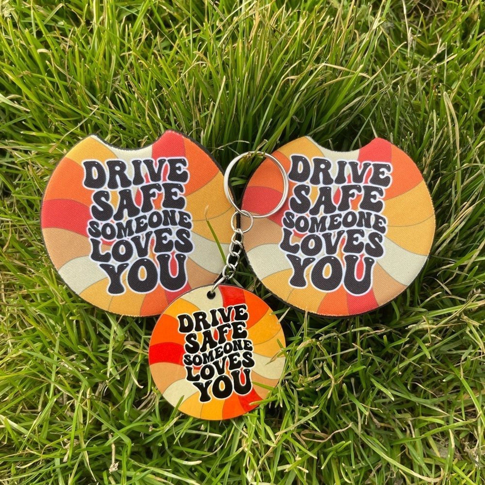 Boho Drive Safe Car Coaster & Keychain Set | Car Accessories | Car Decor