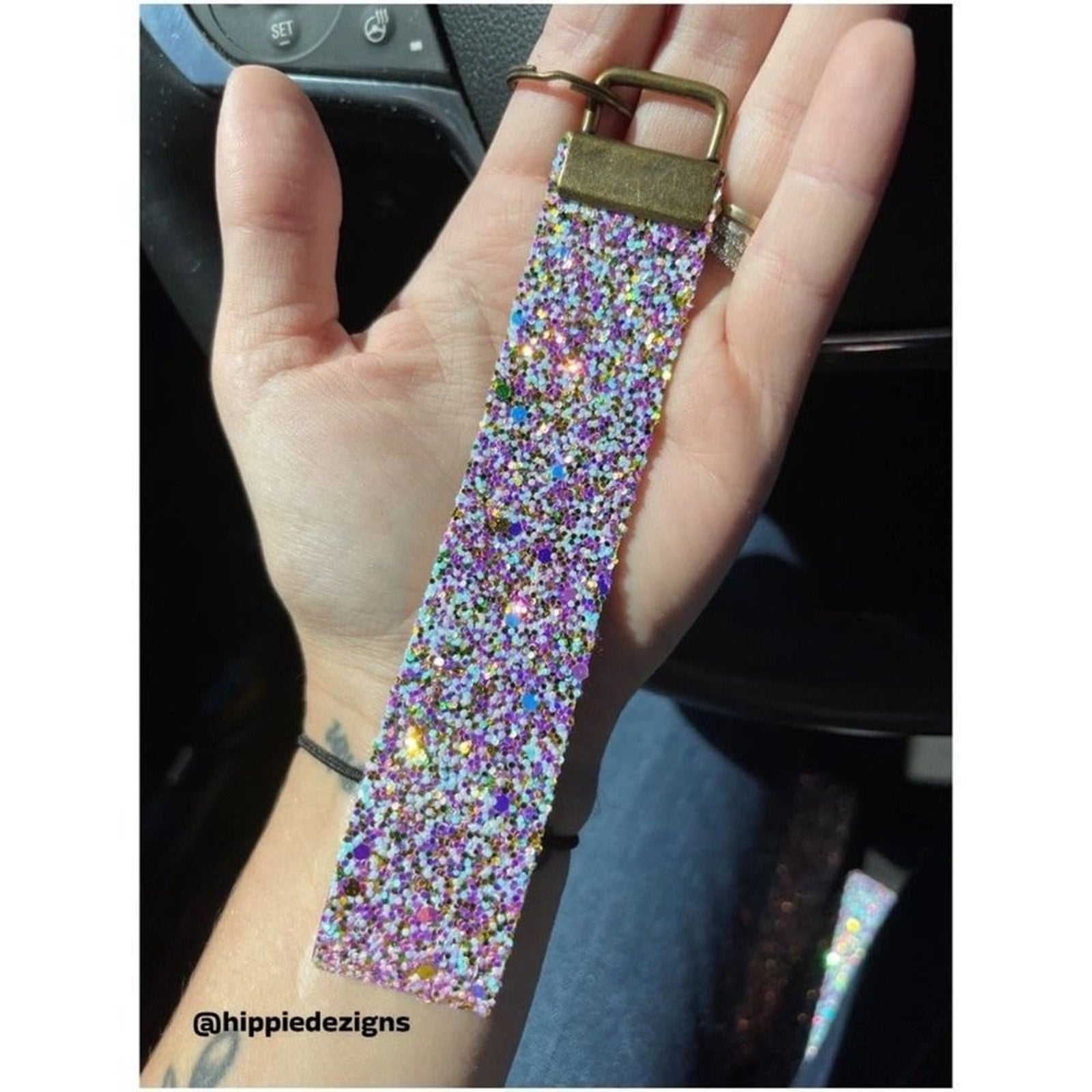 Pink & Gold Rhinestone Leather Key Fob Set | Custom Rhinestone Keychain