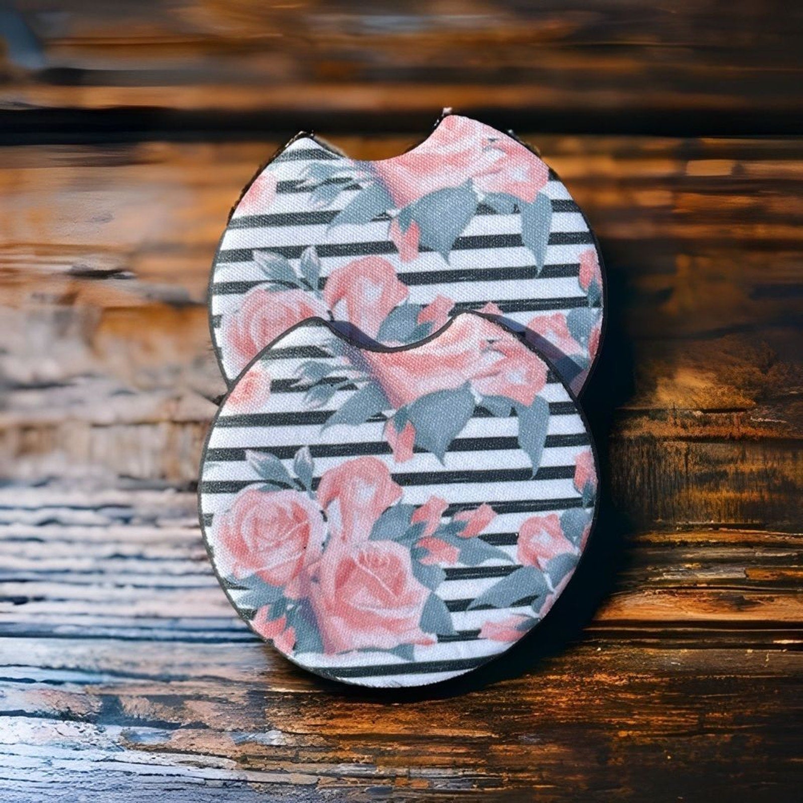 Striped Roses Car Coaster Set