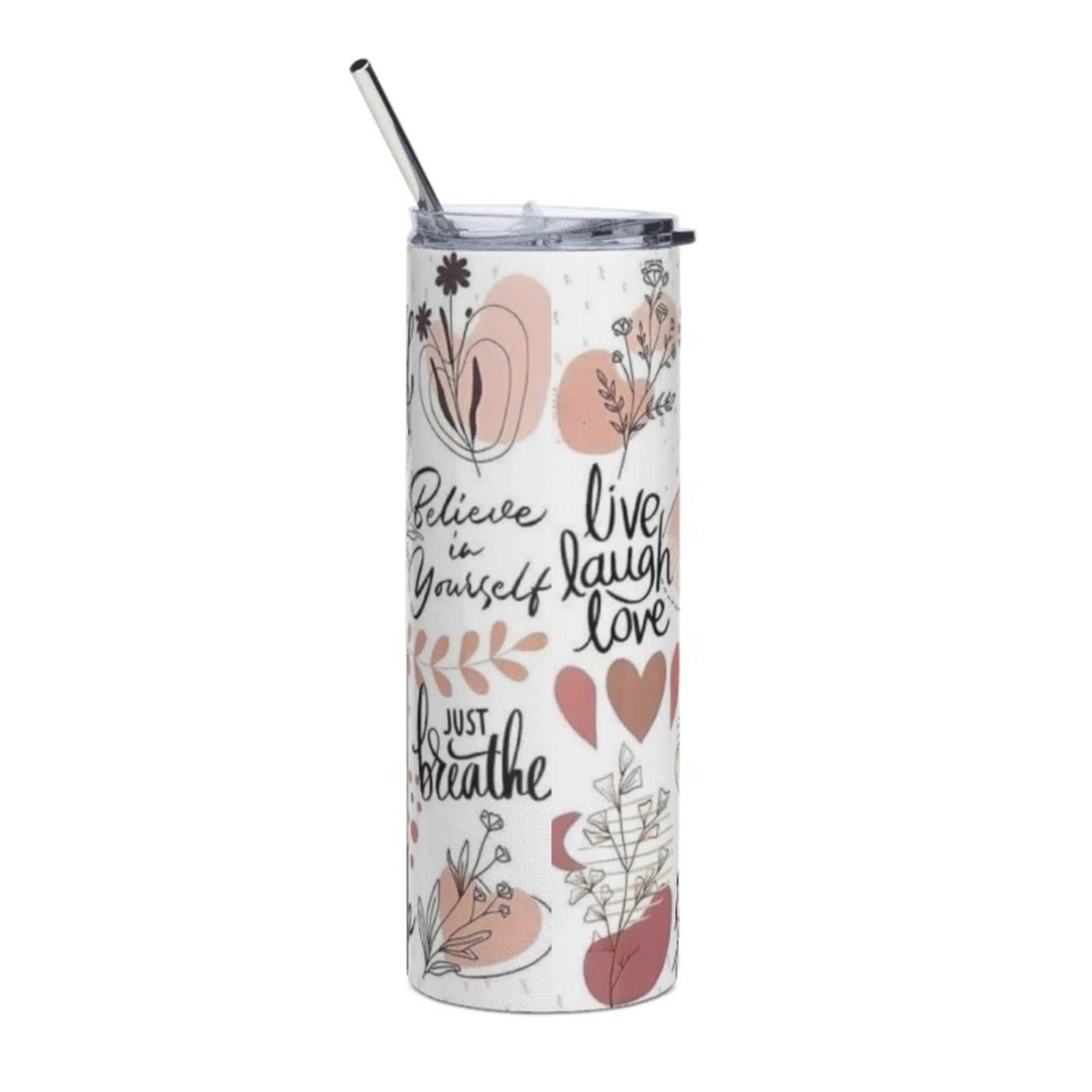 Boho Positive Affirmations 20oz Steel Tumbler With Lid & Straw
