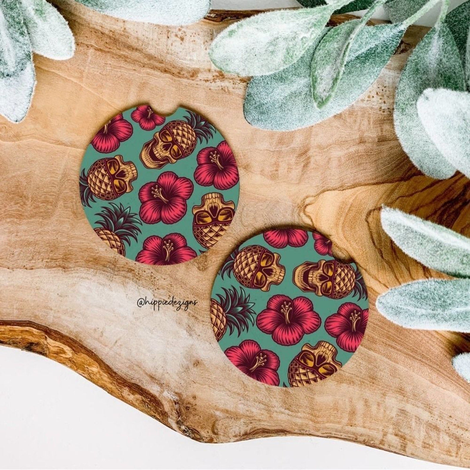 Pineapple Skull Car Coaster Set | Car Accessories