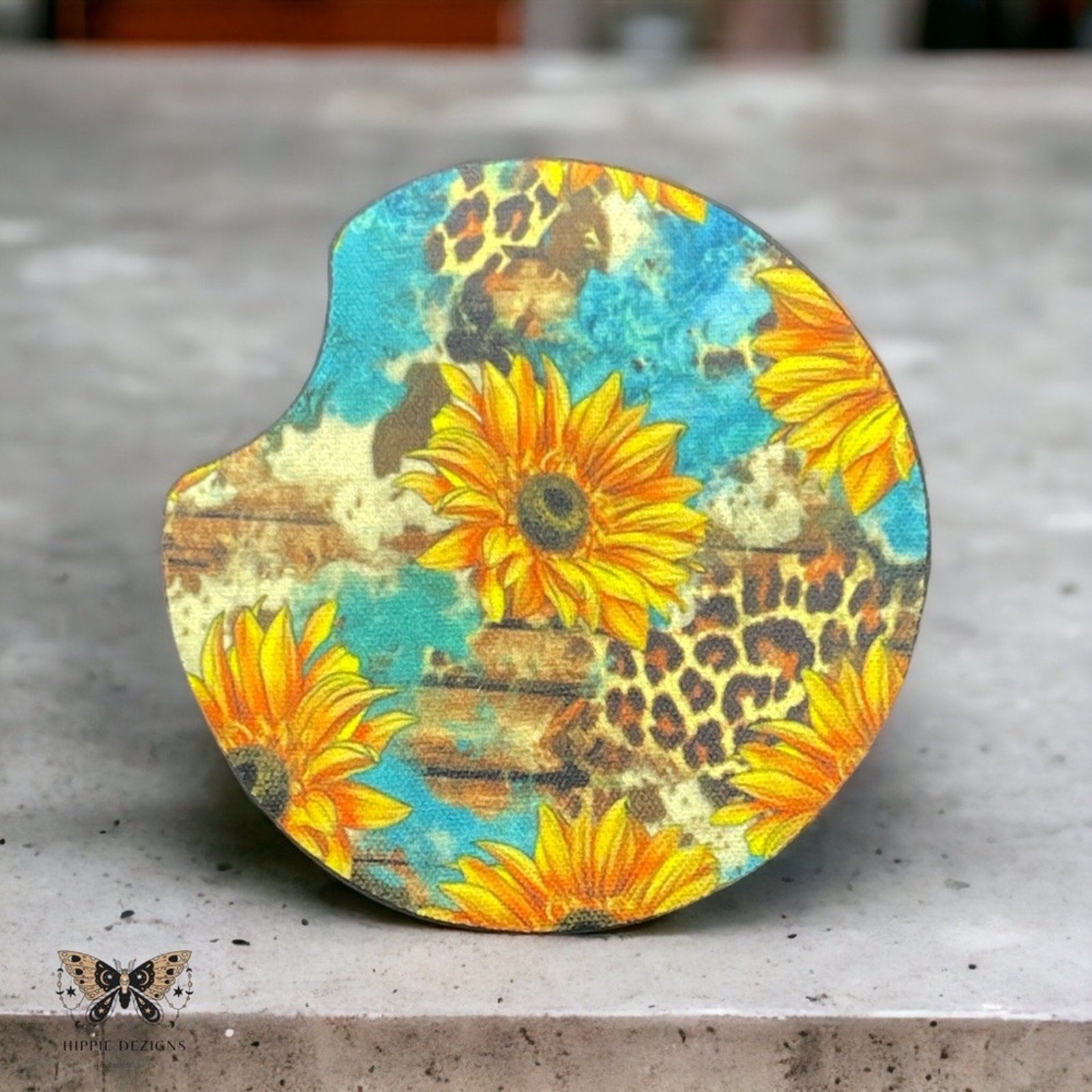 Teal Sunflower 🌻 Car Coaster 2 Pack