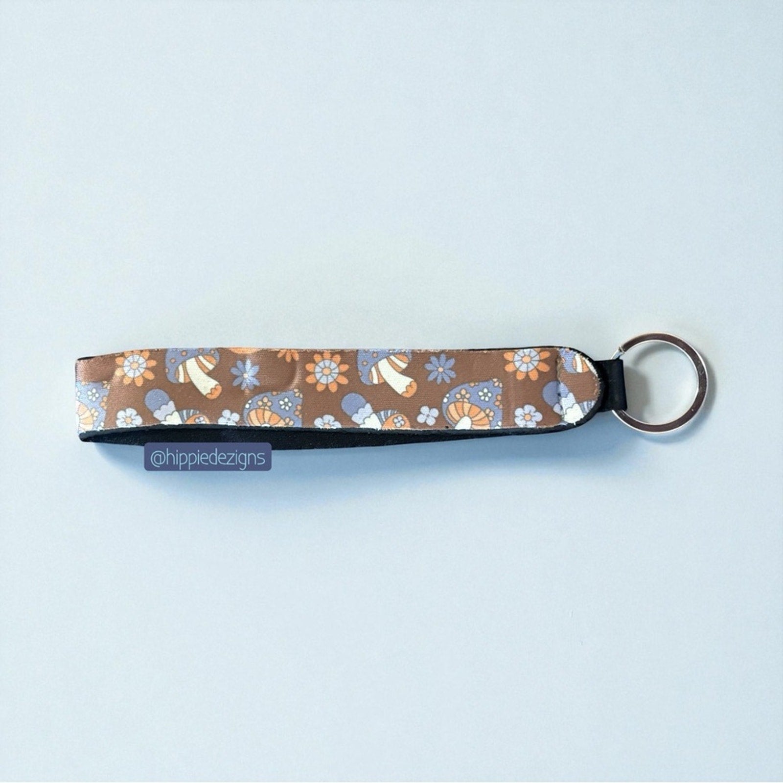 Brown Floral Mushroom Keychain Wristlet