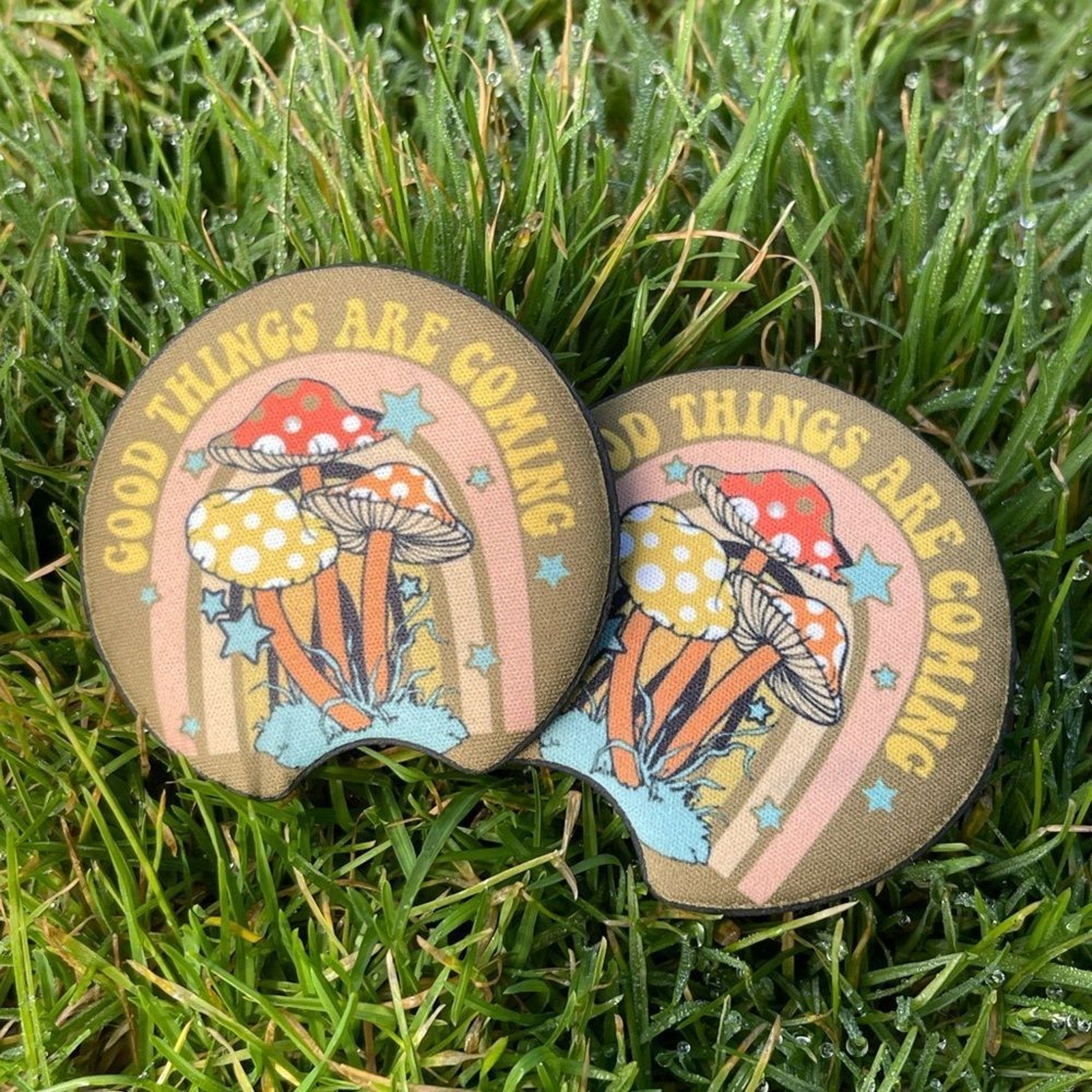 Good Things Are Coming Mushroom Car Coaster Set | Car Accessories